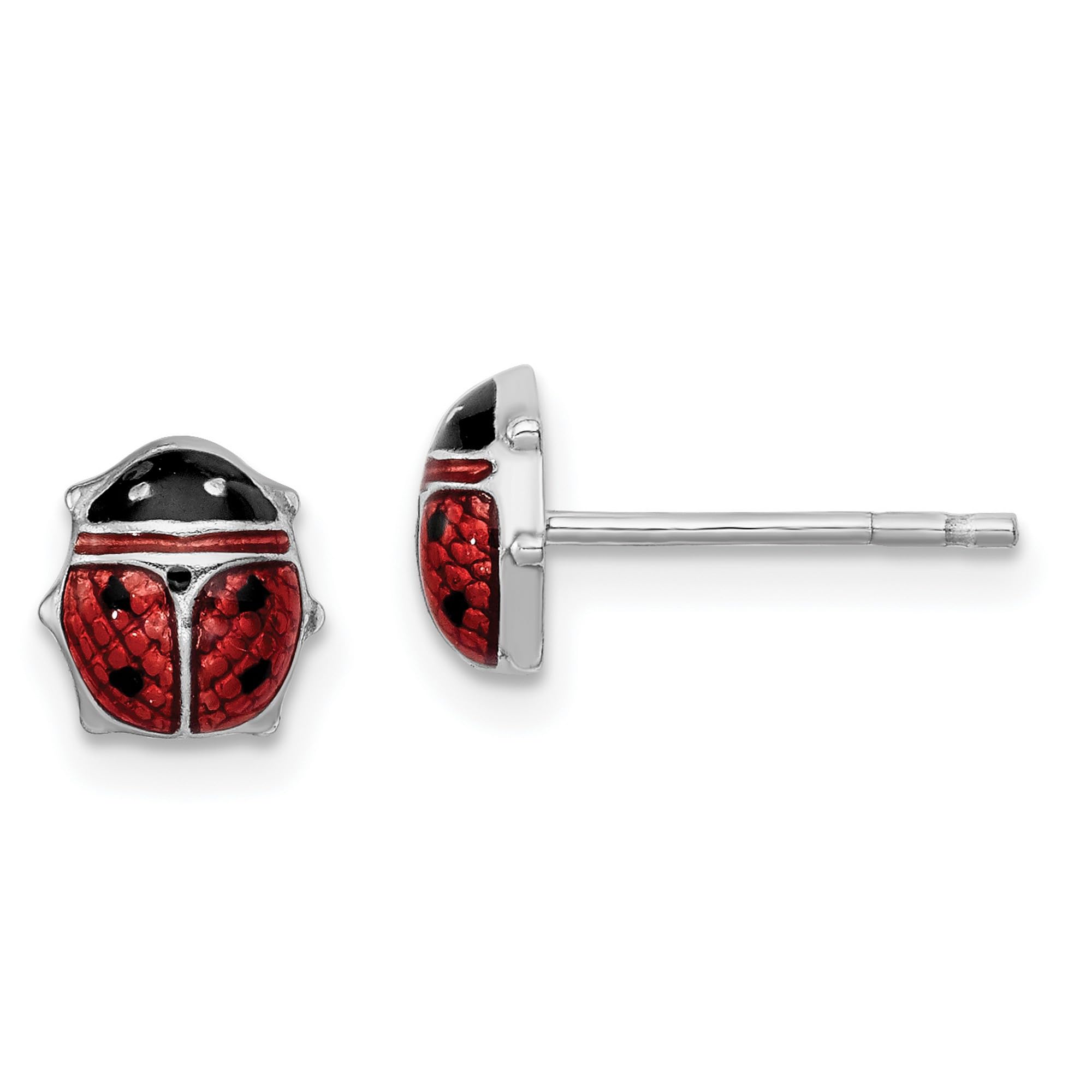 Sterling Silver Polished Enameled Ladybug Stud Earrings 7x6mm - Cute Dainty Jewelry for Women, Perfect Gift for Birthdays, Anniversaries & Everyday Wear