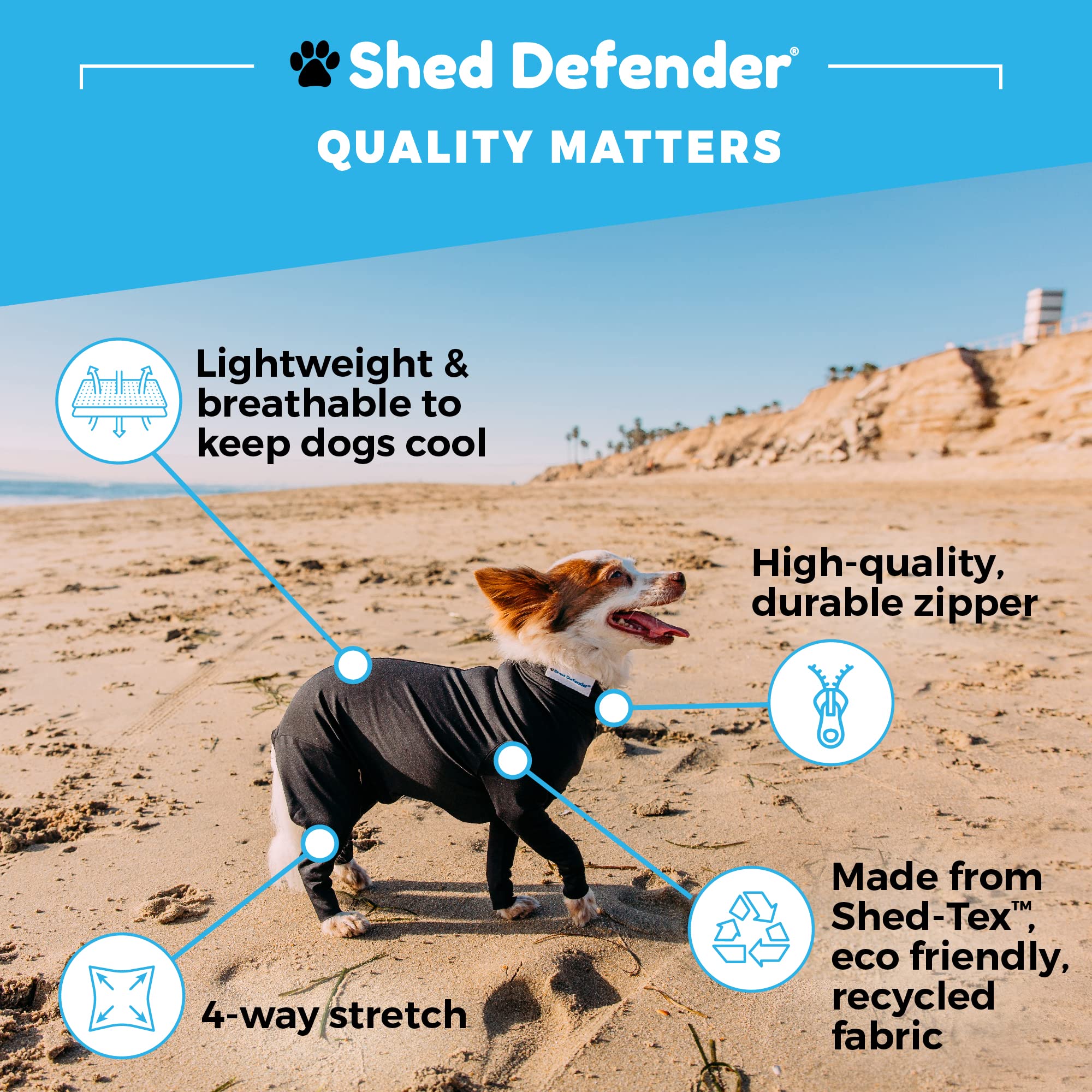 Shed Defender Original Dog Onesie - Shark Tank Featured, Anti-Shedding Dog Bodysuit, USA Designed Pet Recovery Suit for Post-Surgery, Anxiety Relief & Hot Spot Protection - Vet Approved for Dogs | Perfect for Grooming, Travel & Allergy Season