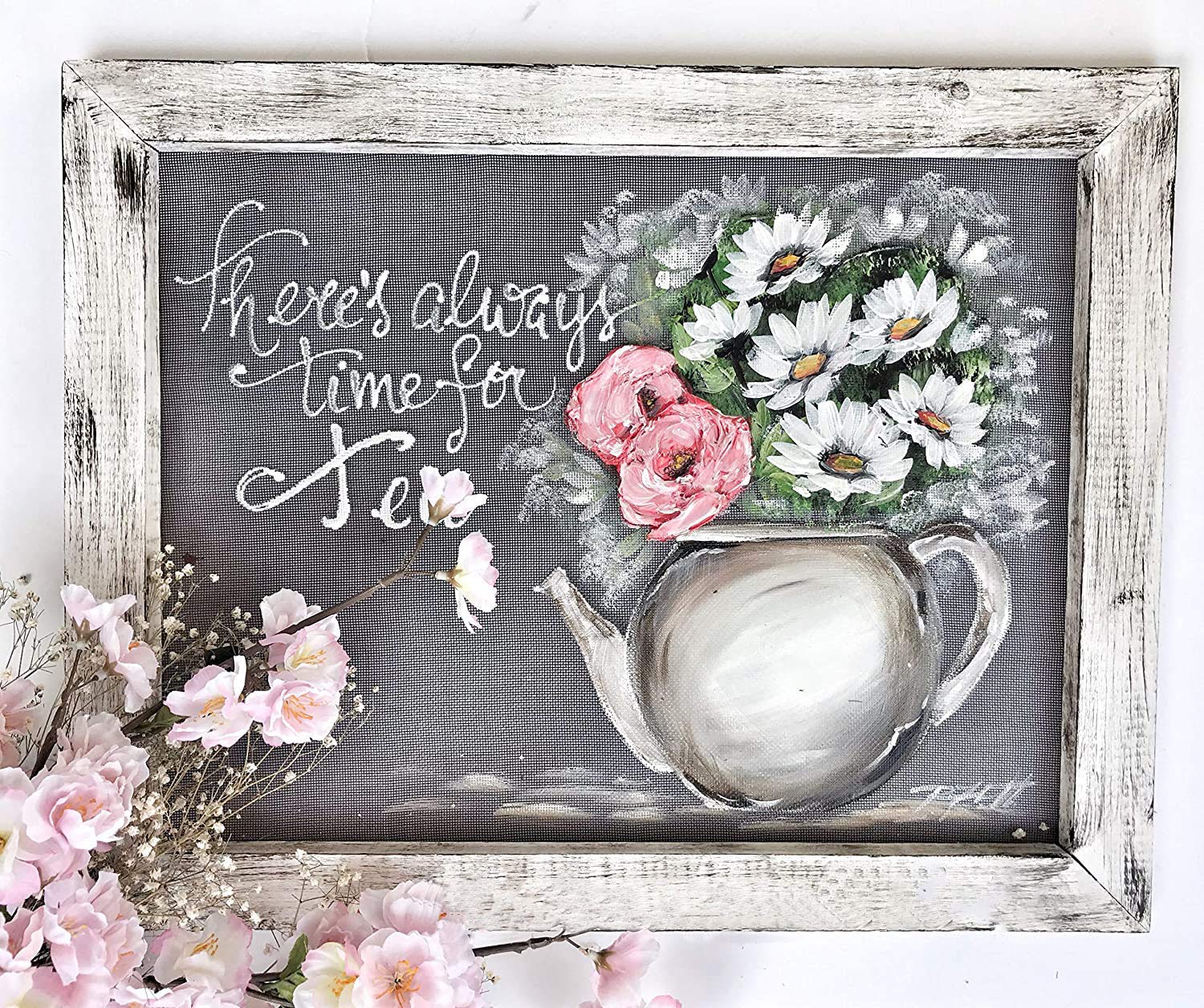 Farmhouse Art Tea Time Screen Print by Rebeca Flott Arts - Perfect for Kitchen Decor, Dining Room Wall Art & Cozy Home Aesthetics
