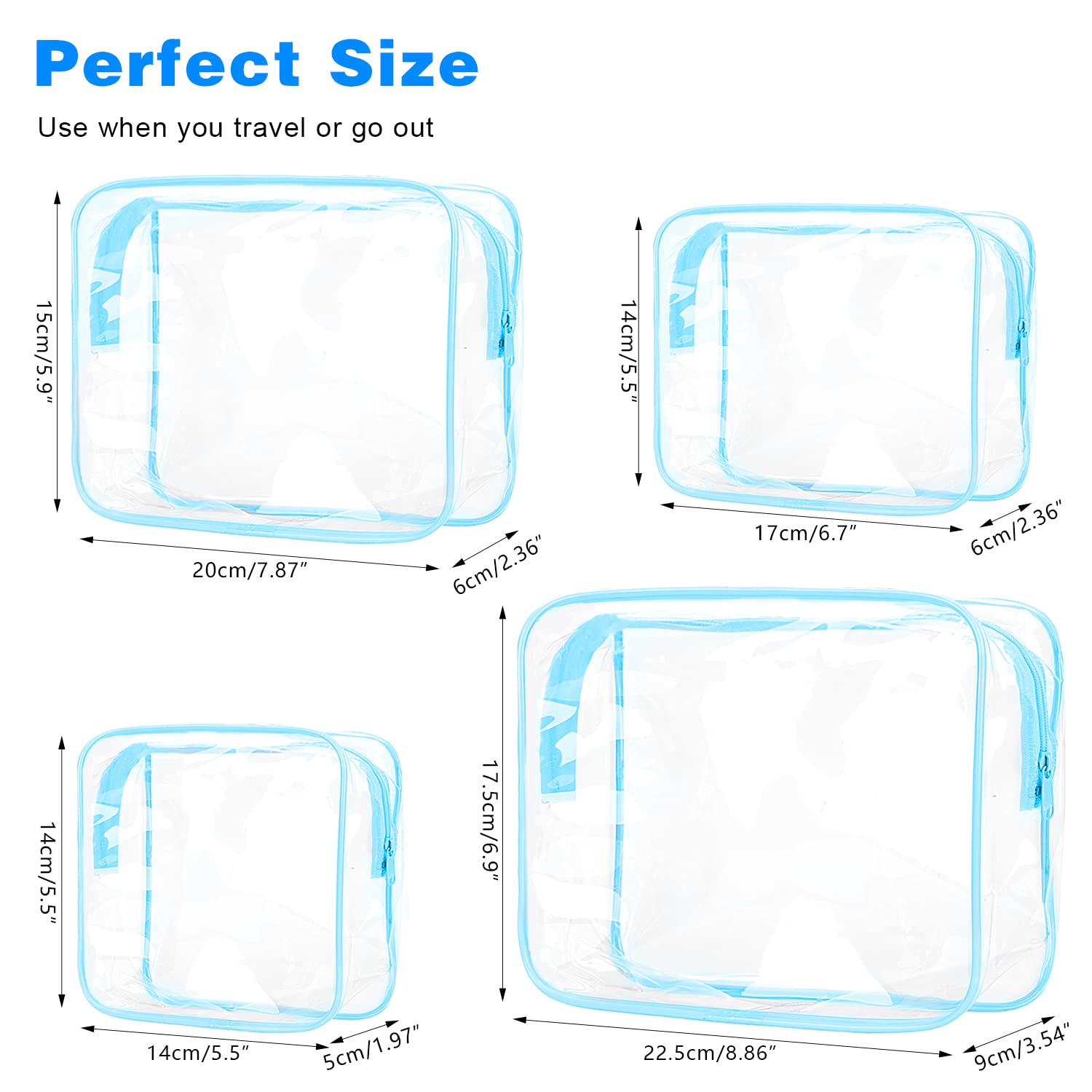 4-Piece Clear Waterproof Cosmetic Makeup Bags Set - Transparent Plastic Travel Organizer for Toiletries | Perfect Christmas Gift for Women, Wife & Girlfriends (Blue) | Ideal for Travel, Gym & Daily Beauty Storage