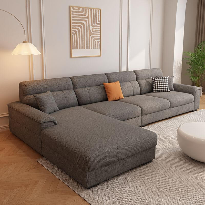 Modern L-Shaped Leather Upholstered Sectional Sofa with Chaise Lounge and Concealed Support - Perfect for Living Room, Home Theater, and Office Lounge Spaces