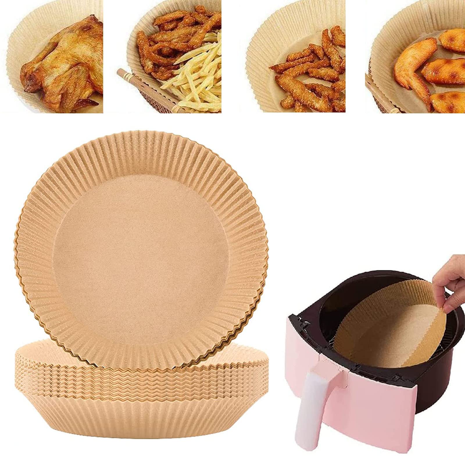 **150-Pack Air Fryer Disposable Parchment Paper Liners - Natural, Non-Stick, Oil-Proof for Baking, Roasting & Microwaving - Perfect for Air Fryer, Oven & Microwave Cooking**