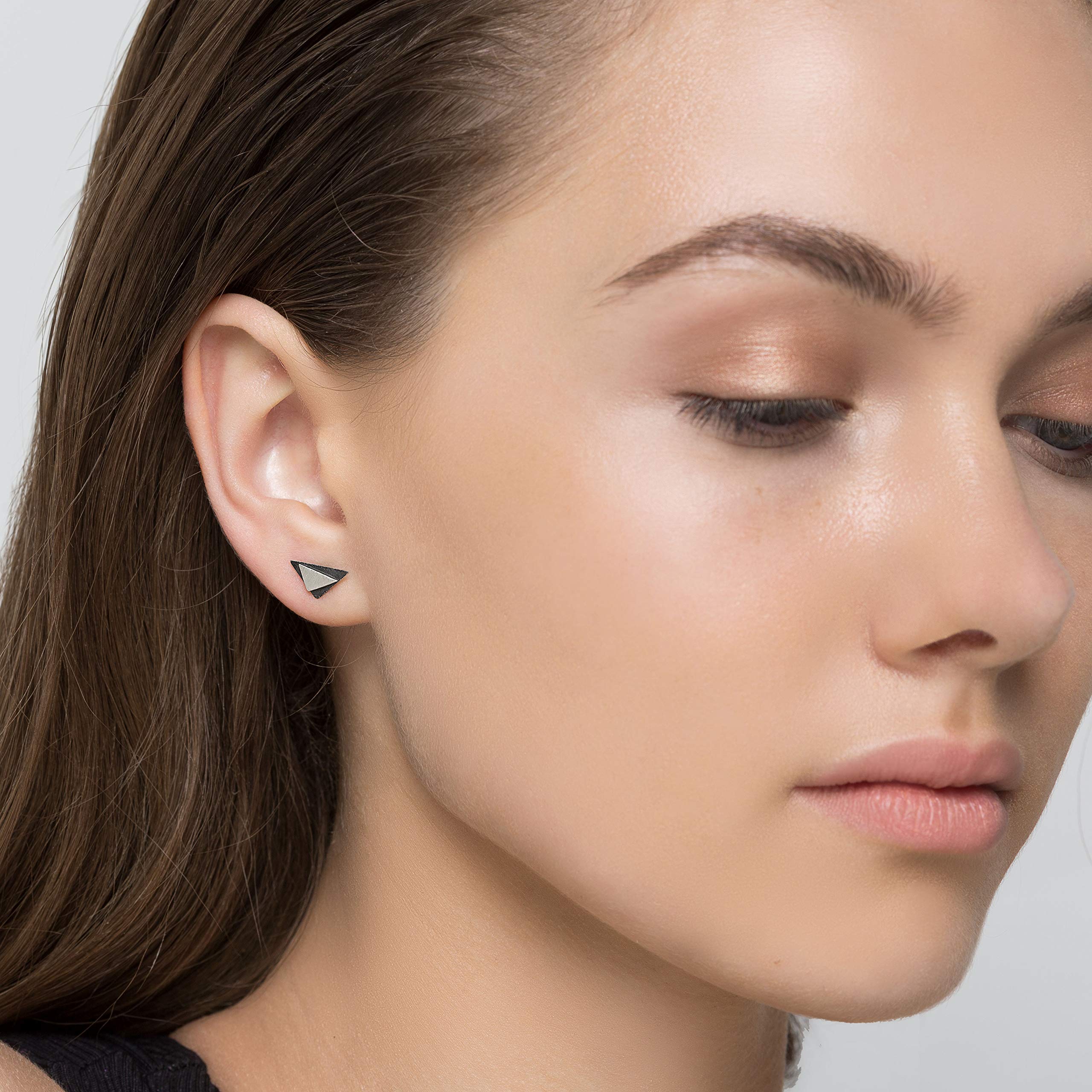 Handmade Sterling Silver Stud Earrings - Minimalist Round Geometric Dainty Studs | Hypoallergenic Black Small Earrings for Women | Perfect for Everyday Wear, Office & Special Occasions