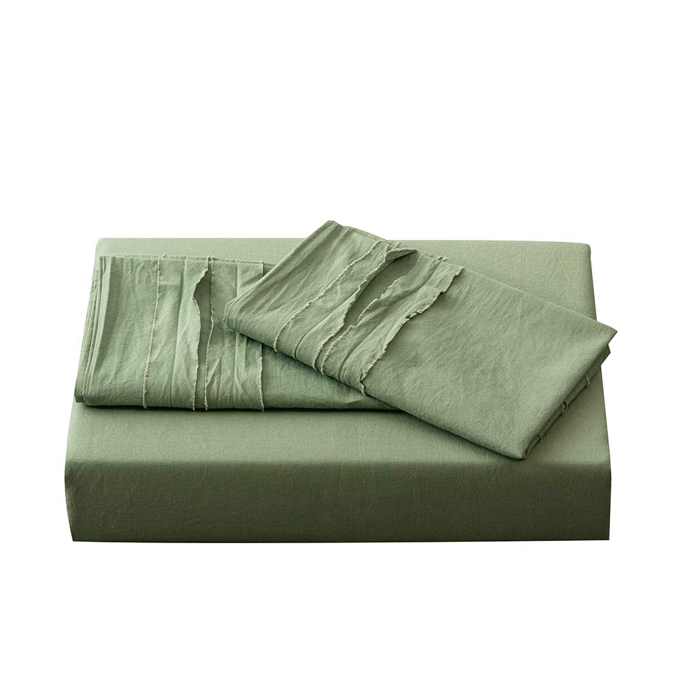 Premium Sage Green Washed Cotton Duvet Cover Set Twin Size - 2 Piece Soft & Durable Bedding with Hidden Zipper & Corner Ties | Comforter Cover + Pillowcase | Perfect for Guest Rooms, Dorms & Cozy Bedroom Retreats