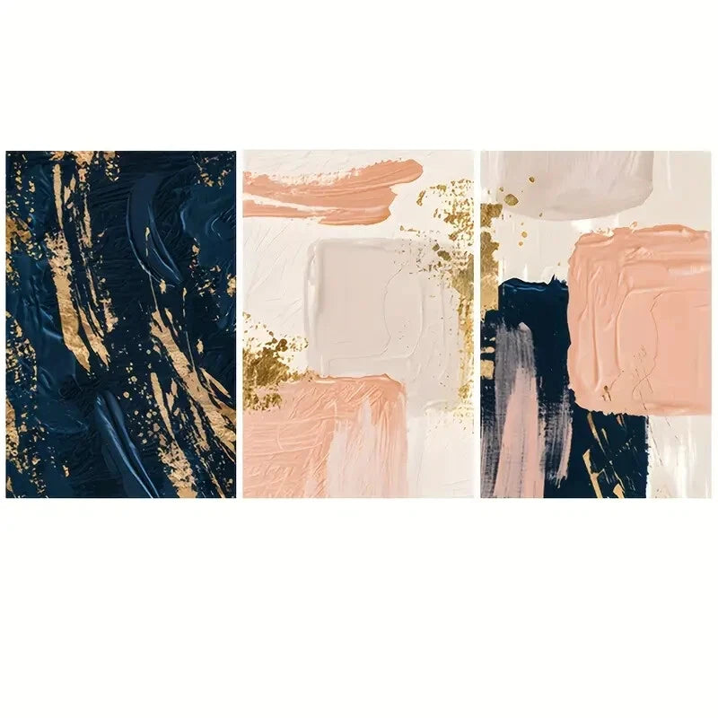 3-Piece Abstract Color Block Metal Wall Art Print - Pink, Blue & Yellow - Ready to Hang - Modern Home & Office Decor for Living Room, Bedroom or Workspace
