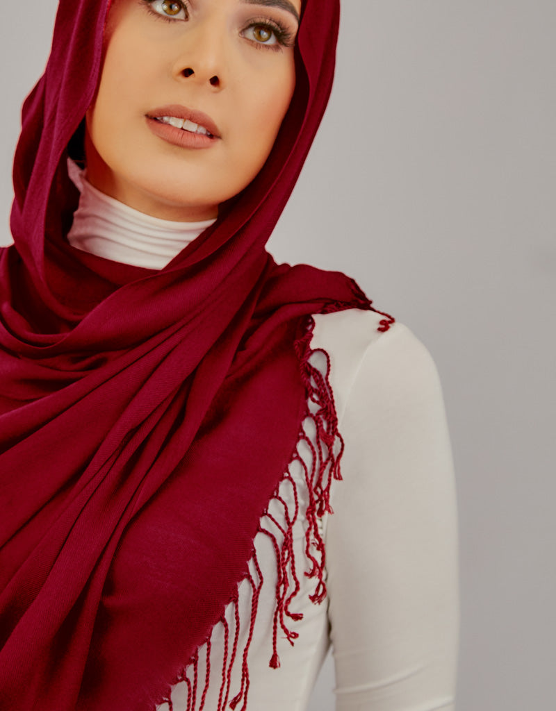 Soft Cotton Tassel Twisted Shawl Wrap - Elegant Shades of Red Scarf for Women | Perfect for Fall Fashion, Evening Parties & Boho Outfits