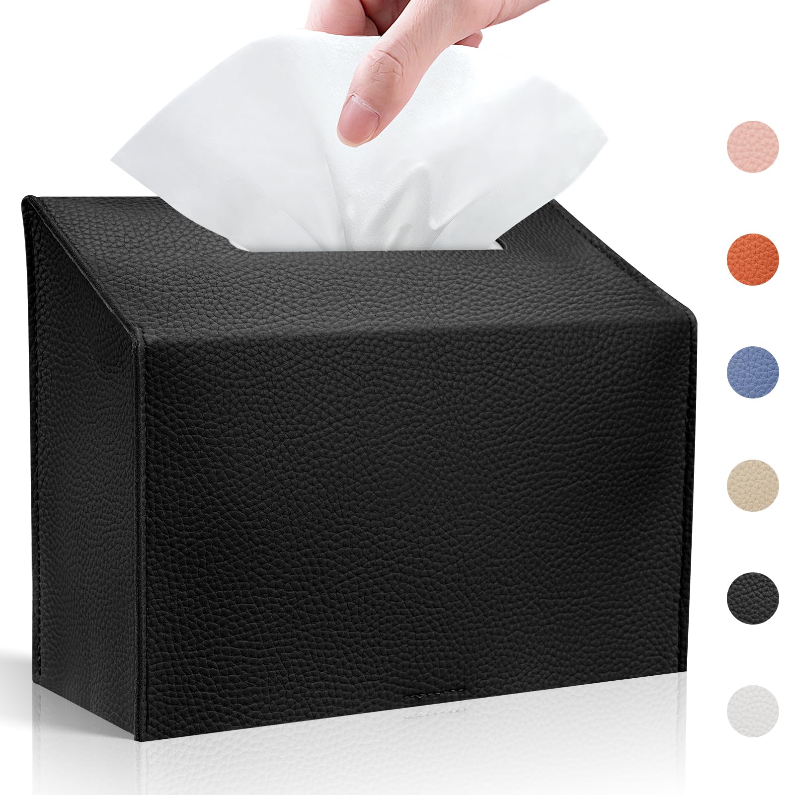 Leather Tissue Box Cover Holder for Kleenex Disposable Paper Towels - Black (1 Pack) | Stylish Paper Towel Dispenser for Bathroom, Office, Car & Home Decor