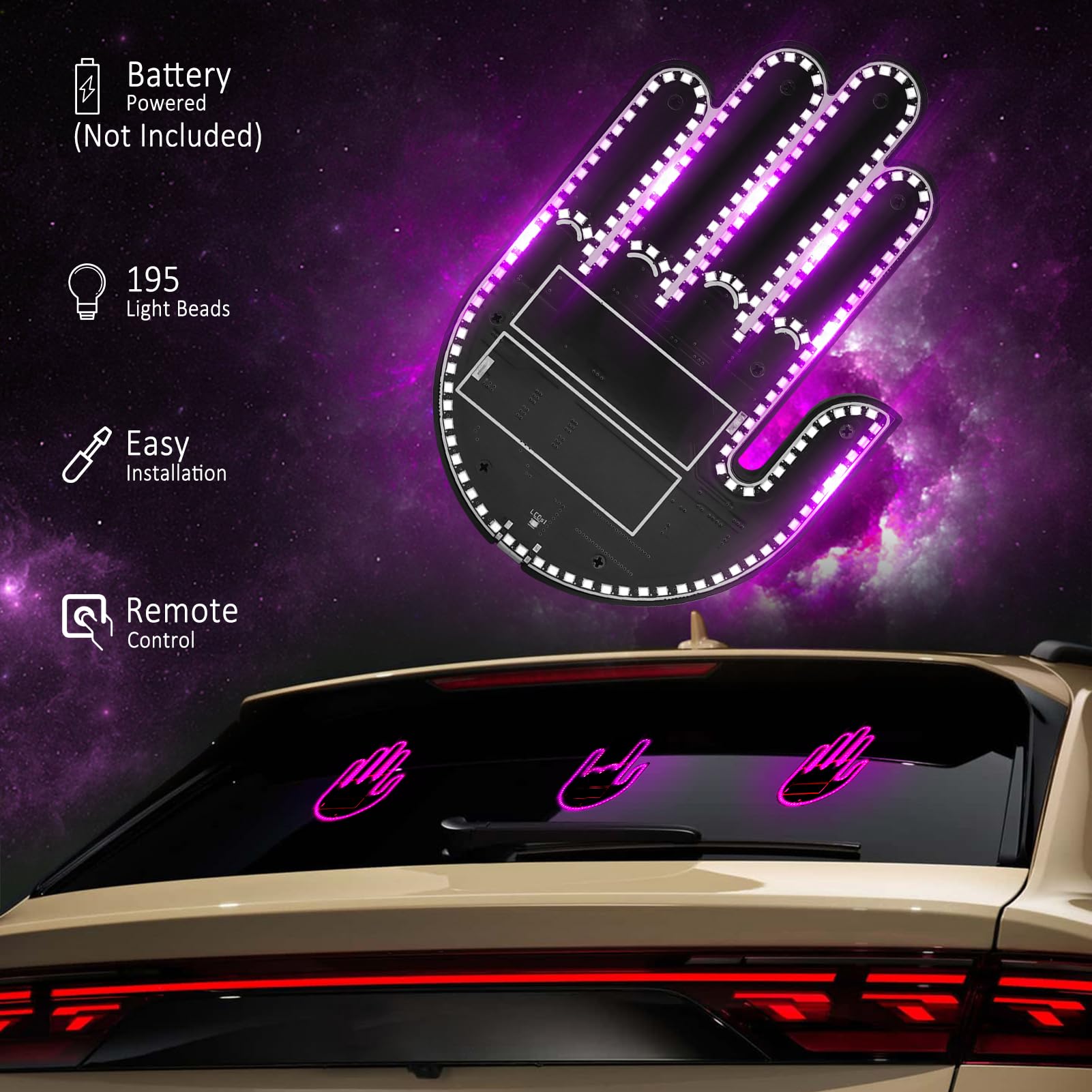 ISUNMEA Pink LED Car Light Sign - Remote Control Illuminated Gesture Light for Rear Windows | Fun Car Accessories for Parties, Road Trips & Night Driving