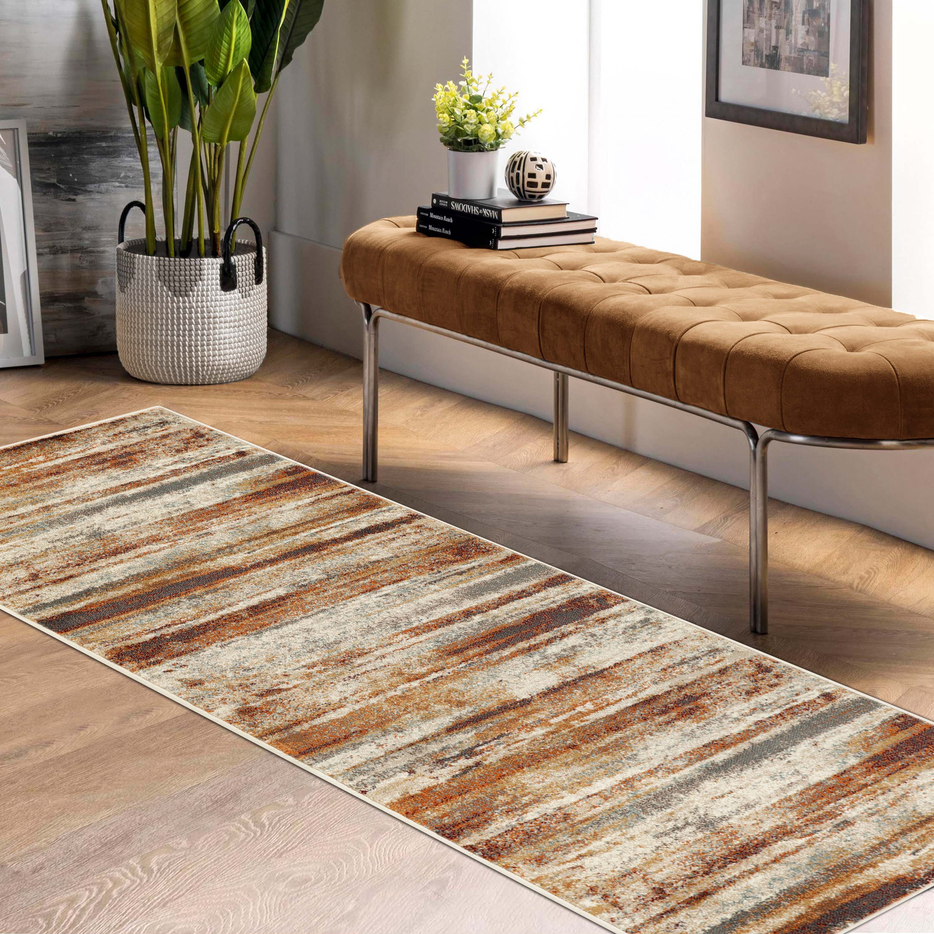 Taia Striped Damask Indoor Area Rug - Non-Slip Runner Rug for Living Room, Bedroom, Hallway - Soft & Durable Home Decor