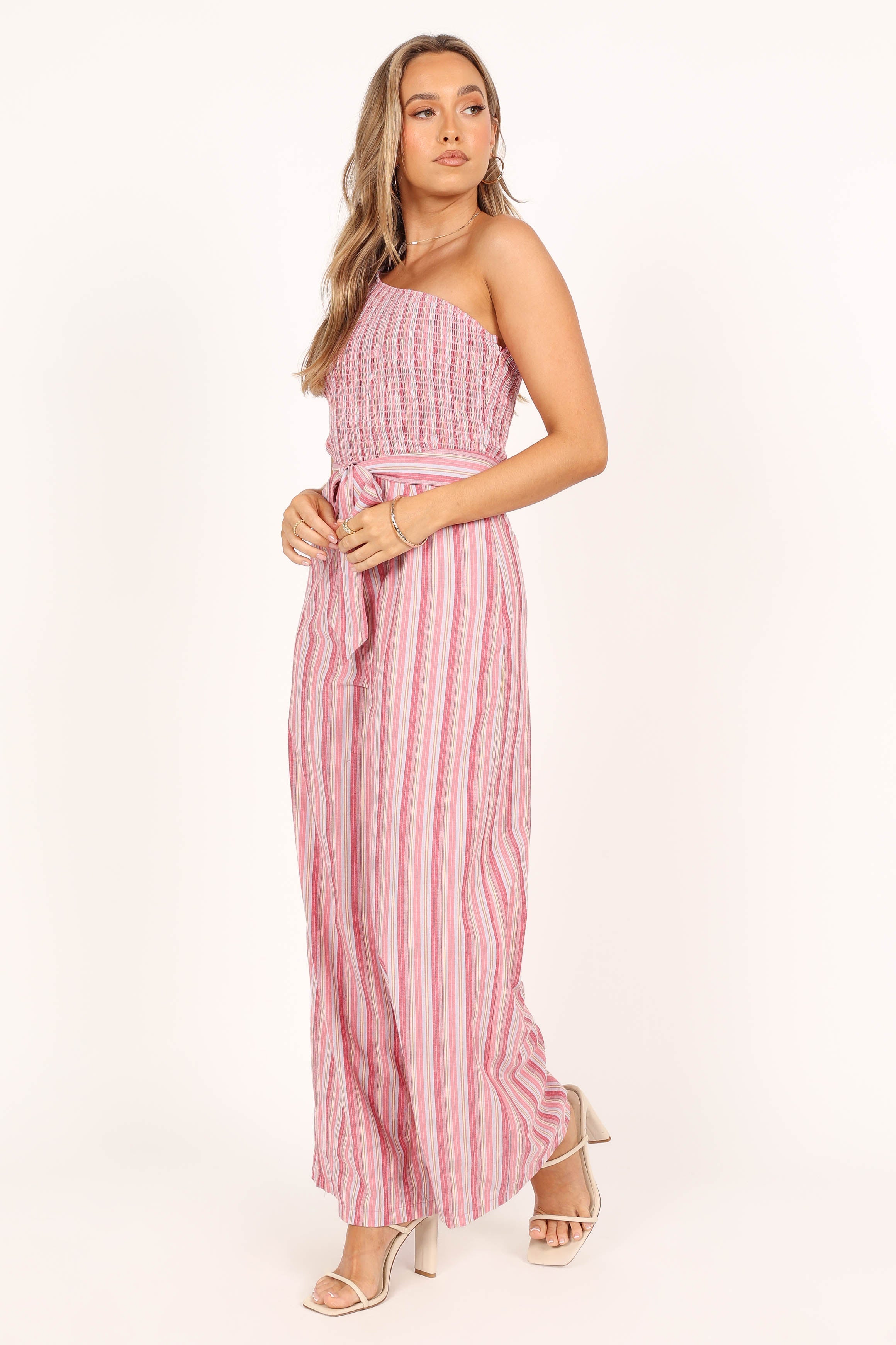Amilia One Shoulder Jumpsuit - Striped Romper for Women | Summer Beach Party, Vacation Outfit, Nightclub Dress