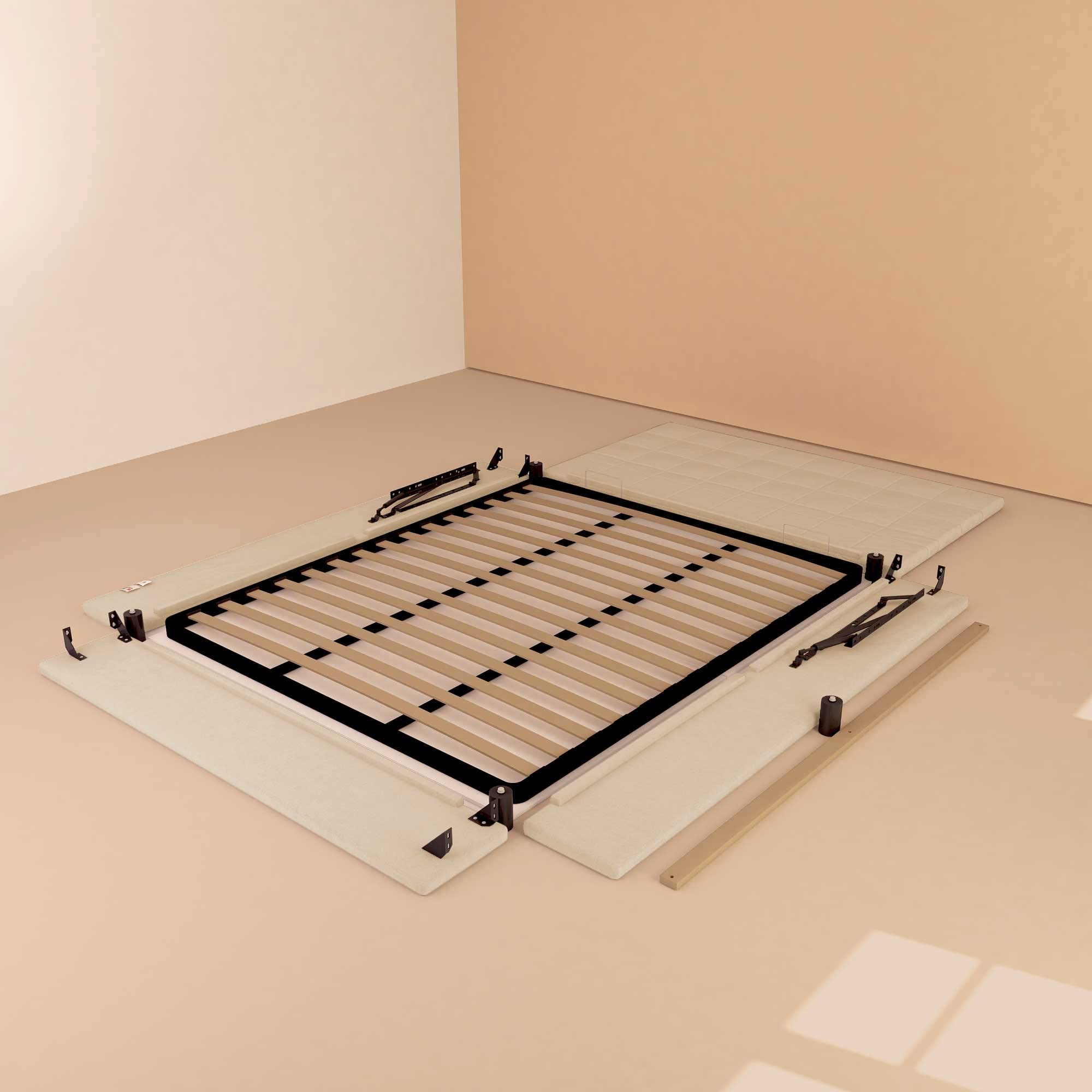 Baldiflex Single Bed Frame with Storage, Dublin Fabric Design, Slatted Base for Single Mattresses, 80 x 190 cm, Elegant Beige Headboard - Perfect for Small Bedrooms, Guest Rooms & Studio Apartments