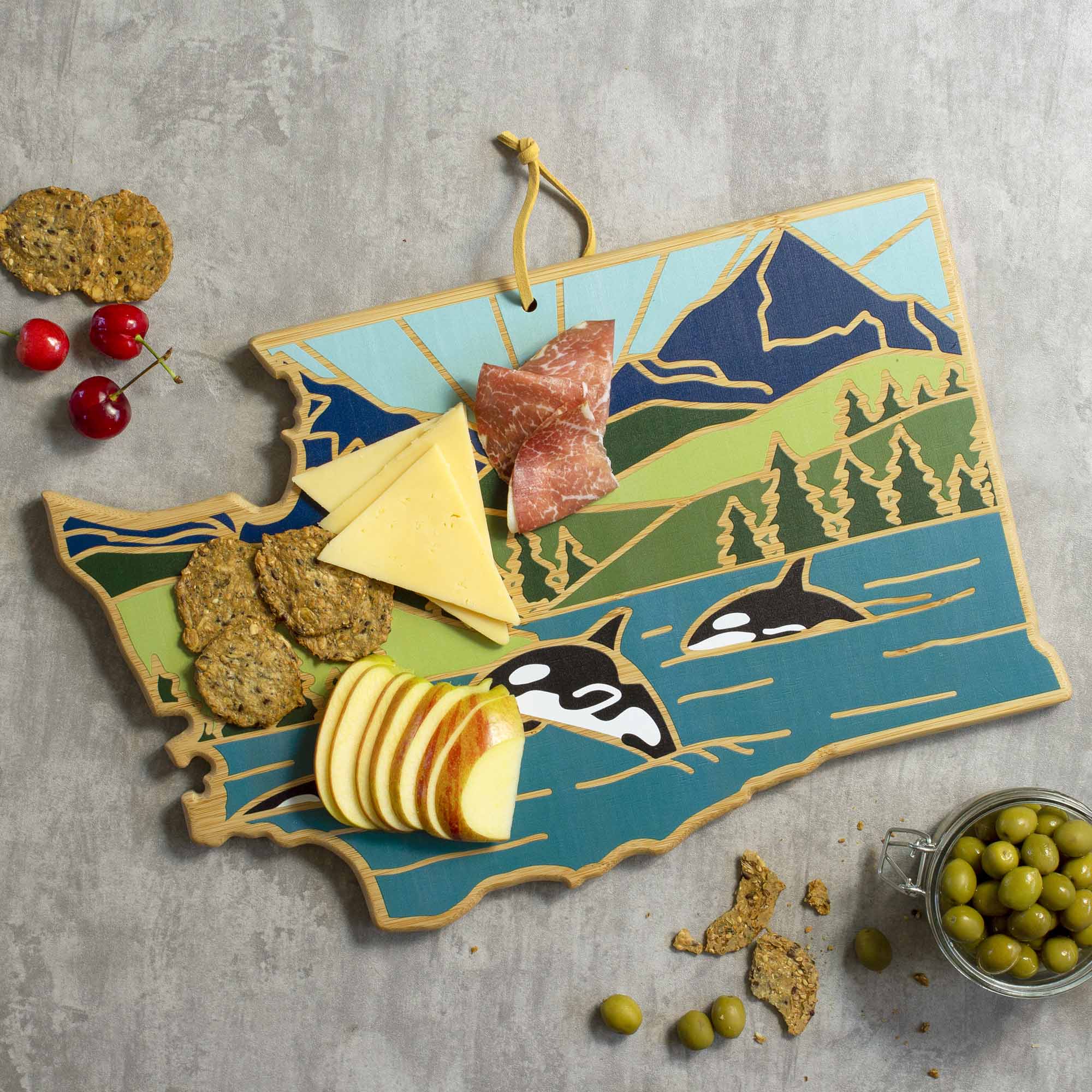 Premium Washington State Themed Cutting Board - Handcrafted Wooden Chopping Board with Summer Stokes Artwork - Perfect for Kitchen, Gift, and Home Decor