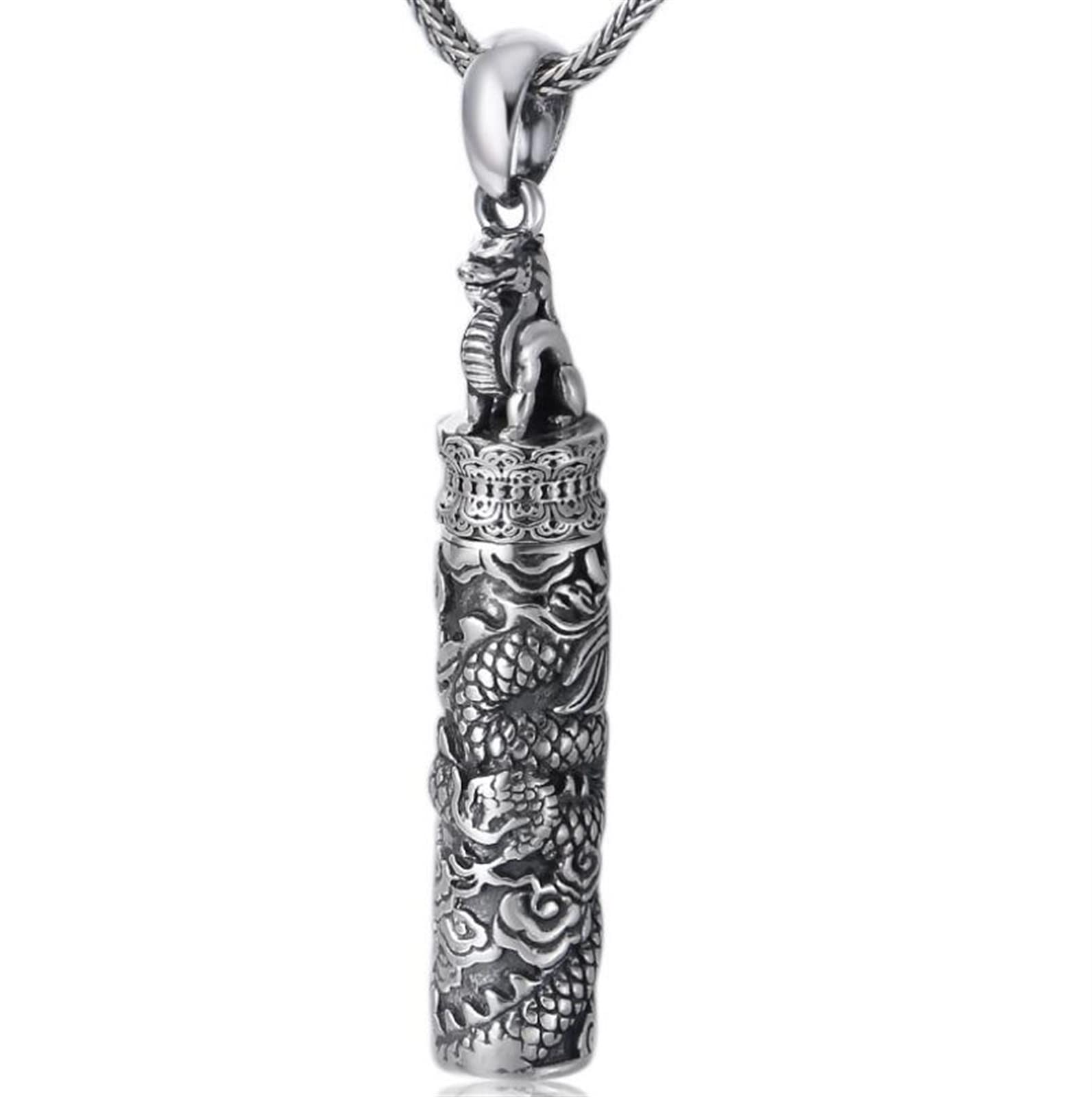 ARSMI Sterling Silver Dragon & Lion Carved Pendant Necklace - S925 Handcrafted Jewelry with Gift Box - Perfect for Gifts, Parties & Special Occasions