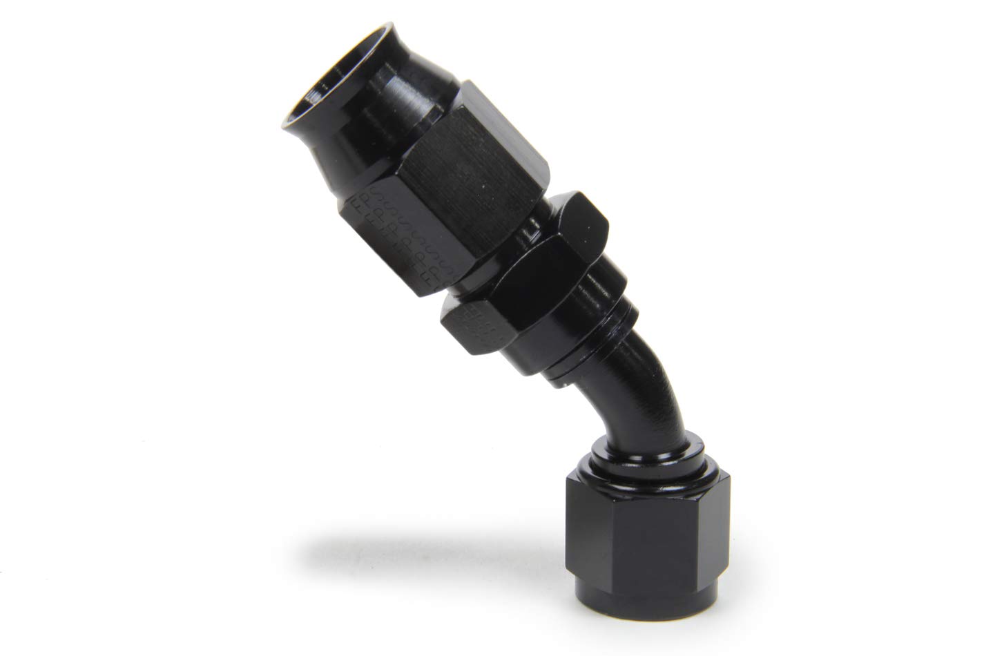 **High-Performance 45 Degree PTFE Hose Fitting - 8AN Male to 8AN Female Swivel Adapter - Aluminum Black Race-Rite Fragola Fitting for Automotive, Hydraulic & Racing Applications**
