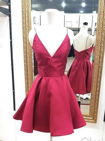 Elegant Simple Red V-Neck Homecoming Dress - Affordable Short Prom Dress for Women | Perfect for Homecoming, Prom, and Party Events