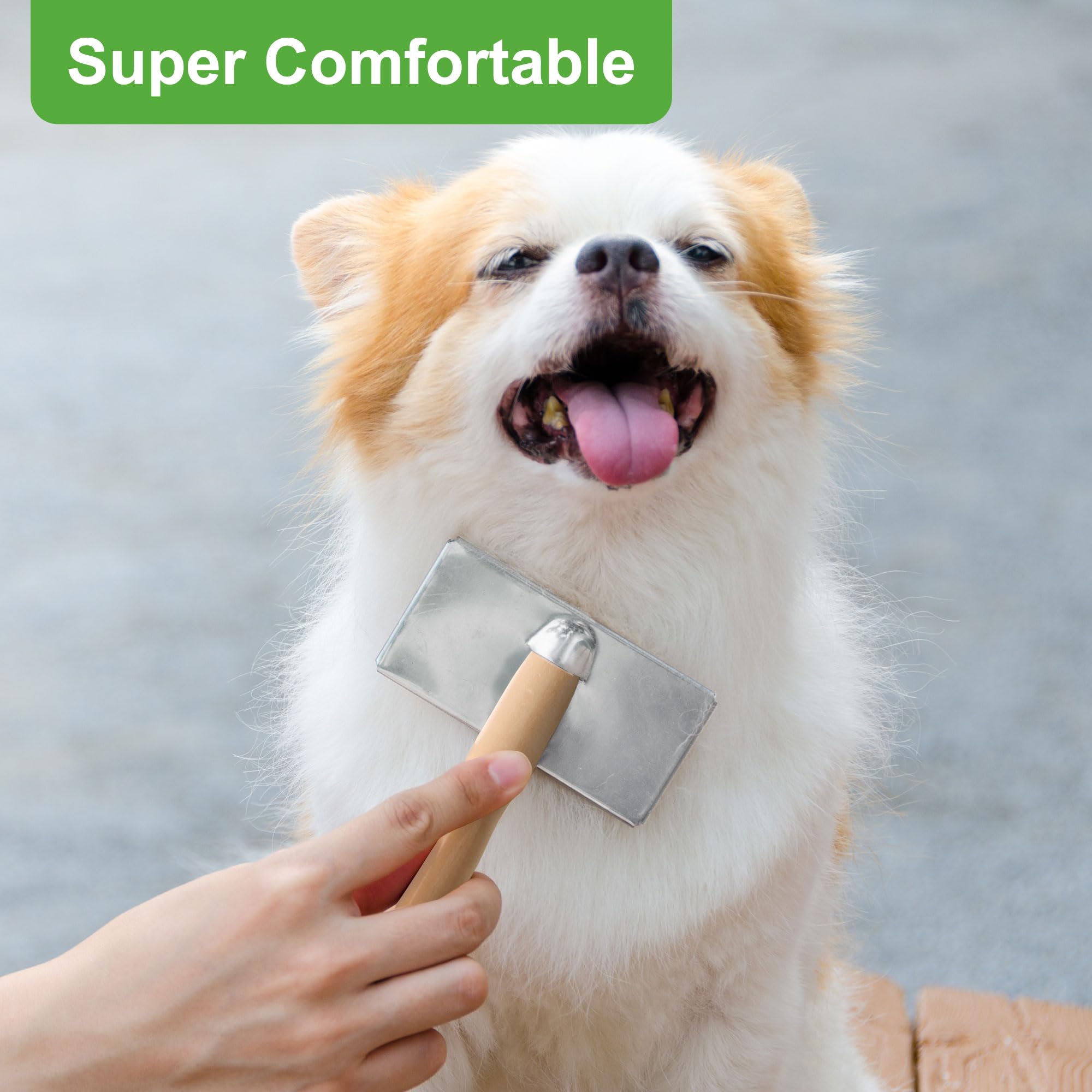 Self Cleaning Dog Slicker Brush with Wooden Handle - Grooming Brush for Long & Short Haired Dogs & Cats - Pet Hair Removal & Shedding Tool (Beige, 1PC) - Perfect for Daily Grooming & Reducing Pet Hair at Home