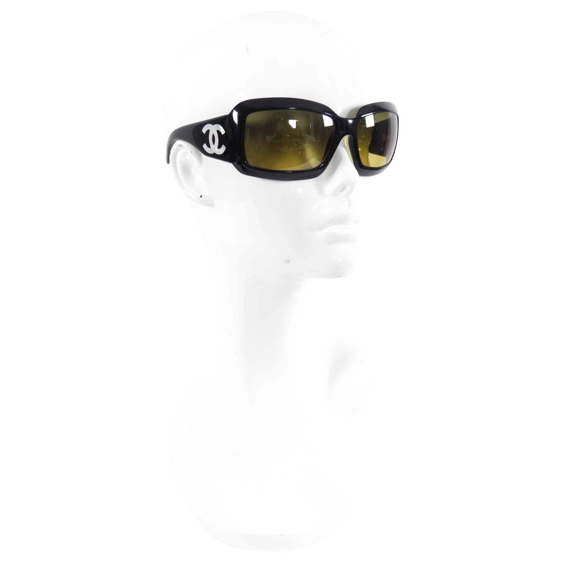 Chanel Black Sunglasses with Mother of Pearl CC Logo & Yellow Lenses - Luxury UV Protection for Women, Perfect for Beach, Driving & Fashion Outfits