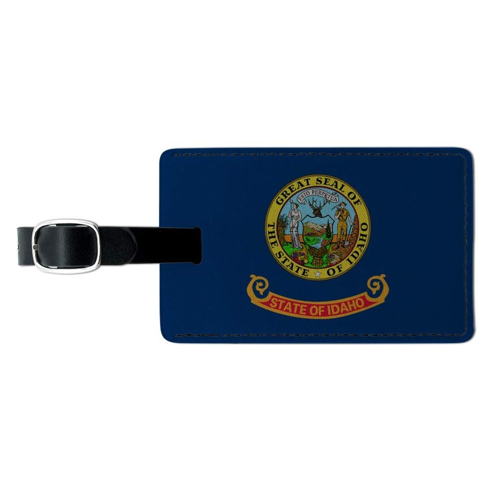 Idaho State Flag Leather Luggage Tag - Personalized Rectangle Suitcase ID Tag for Travel, Carry-On Bags & Backpacks - Durable Leather Name Tag for Identification and Style