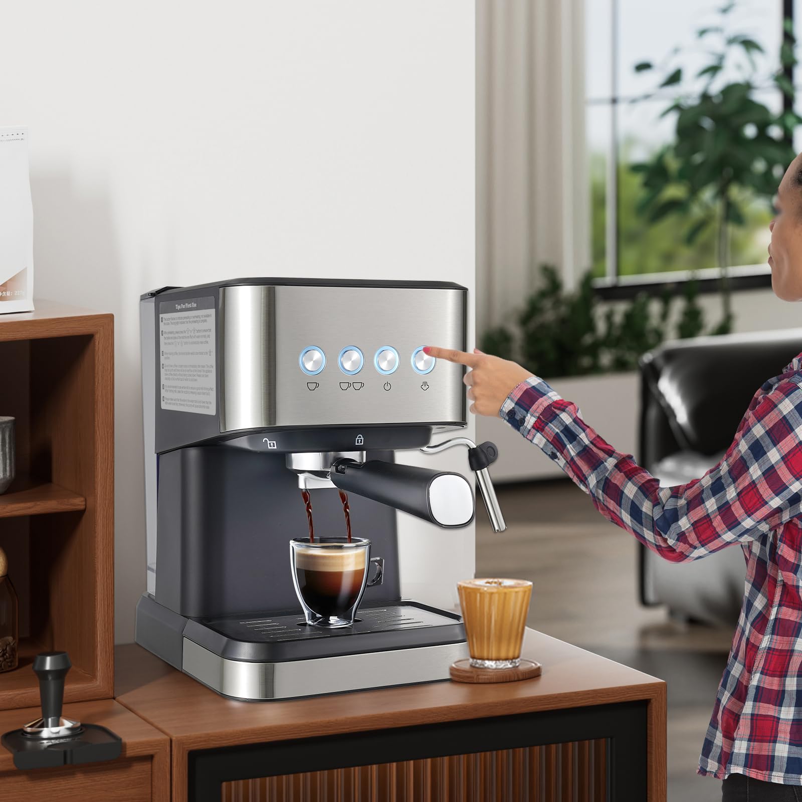 Premium 20 Bar Semi-Automatic Espresso Coffee Maker with Milk Frother Steam Wand - Perfect for Cappuccino, Latte & Espresso at Home - Large 50oz Removable Water Tank - Ideal for Kitchen, Office & Coffee Shop Use