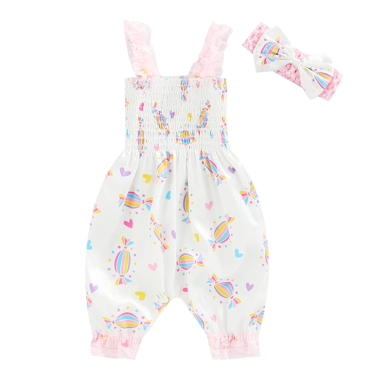 **Newborn Baby Girl Summer Romper - Floral One-Piece Jumpsuit with Lace Trim Straps | Soft & Breathable Outfit for Infants | Perfect for Playtime, Outings & Photo Shoots**