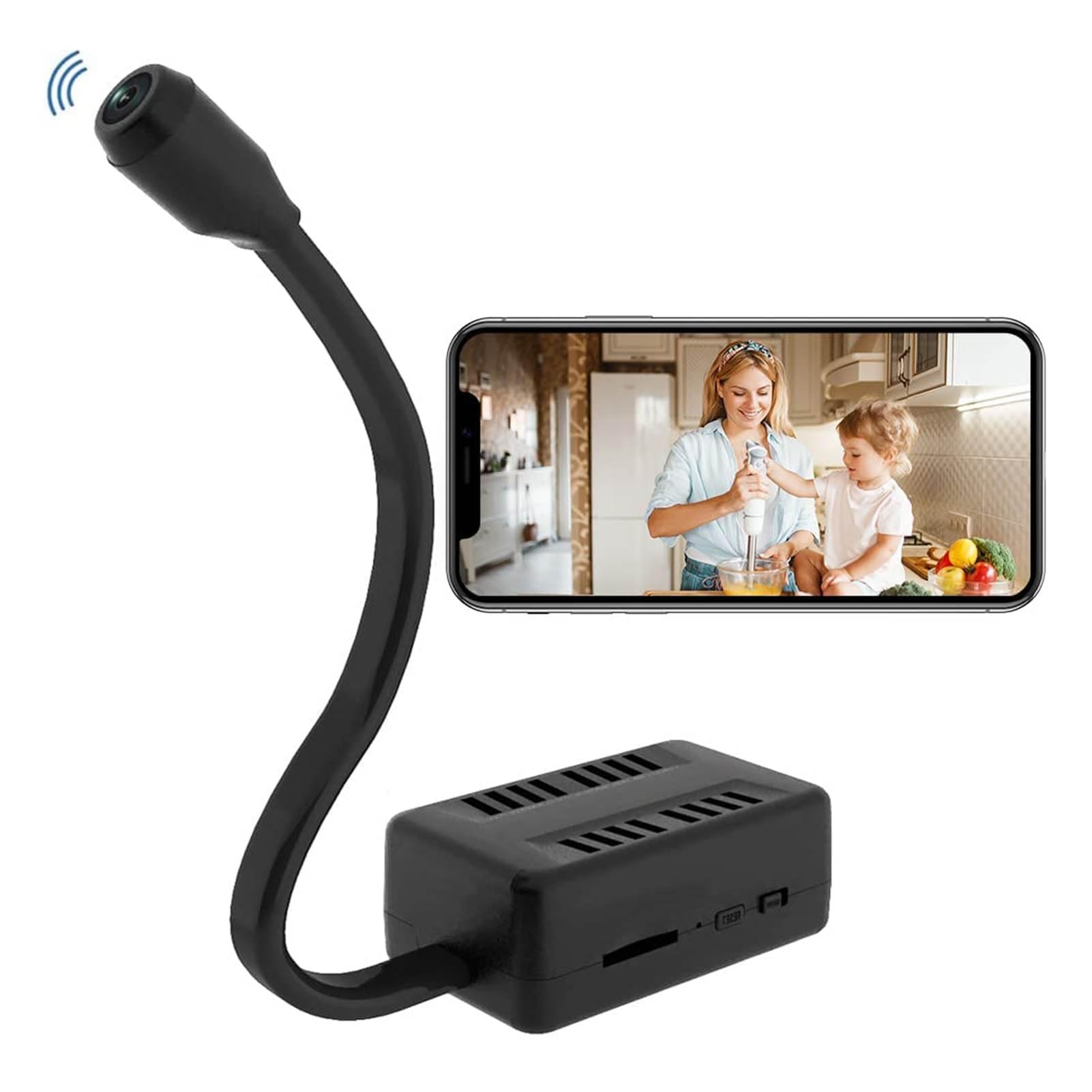 Mini Hidden Spy Camera - 1080P HD WiFi Surveillance Camera with Adjustable Snake Lens for Home & Office Security | Covert Nanny Cam, Secret Monitoring for Indoor Use