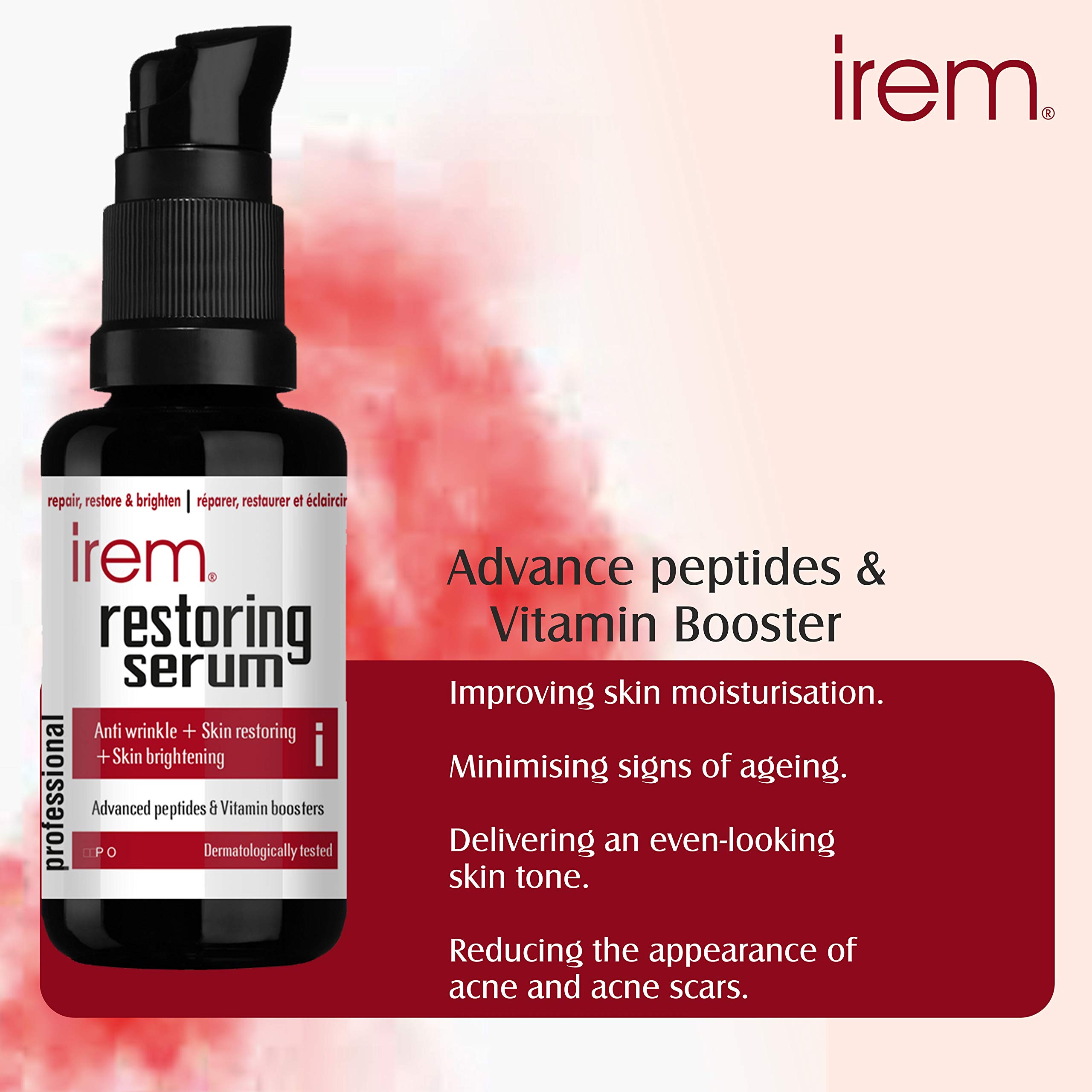 Irem Restoring Serum - Anti-Aging Collagen Boosting Serum with Powerful Peptides & Vitamin C for Skin Protection, Repair & Brightening (30ml) - Perfect for Nighttime Skincare Routine & Reducing Fine Lines