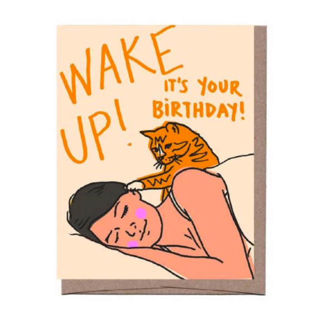 Funny Wake Up Cat Birthday Card - Cute & Unique Greeting Card for Cat Lovers - Perfect for Birthdays, Parties & Special Occasions