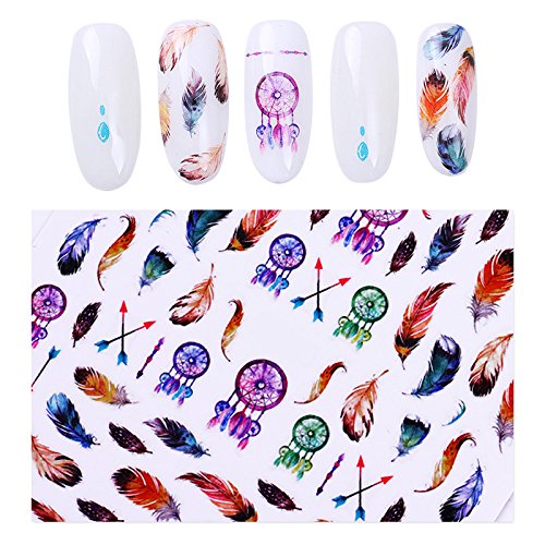12 Sheets Dream Catcher 3D Nail Stickers - Gradient Feather Nail Art Adhesive Transfer Stickers for Manicure, DIY Nail Decoration | Perfect for Parties, Weddings & Special Occasions