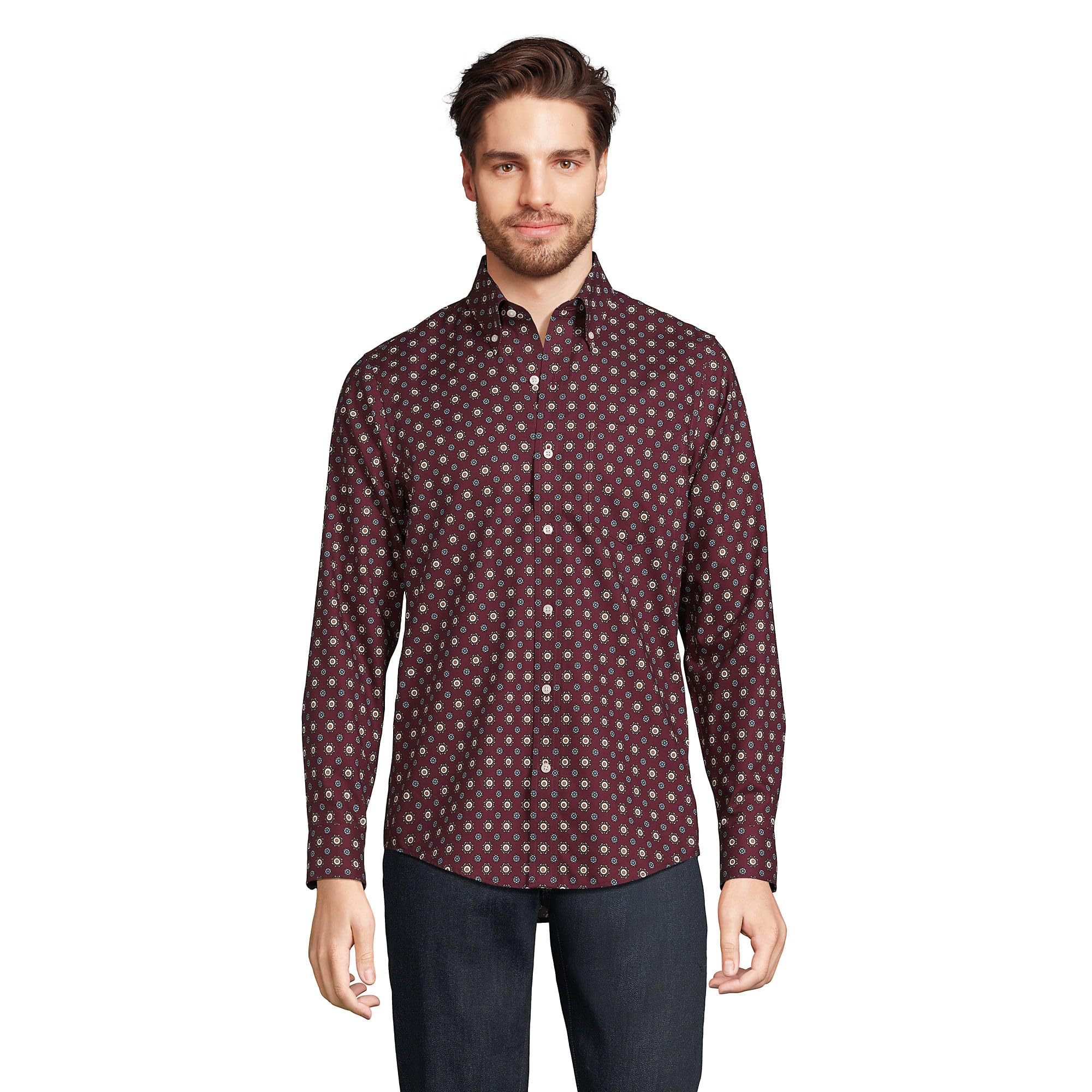 Lands' End Men's No Iron Twill Dress Shirt - Classic Traditional Fit Button Down for Business Casual & Office Wear