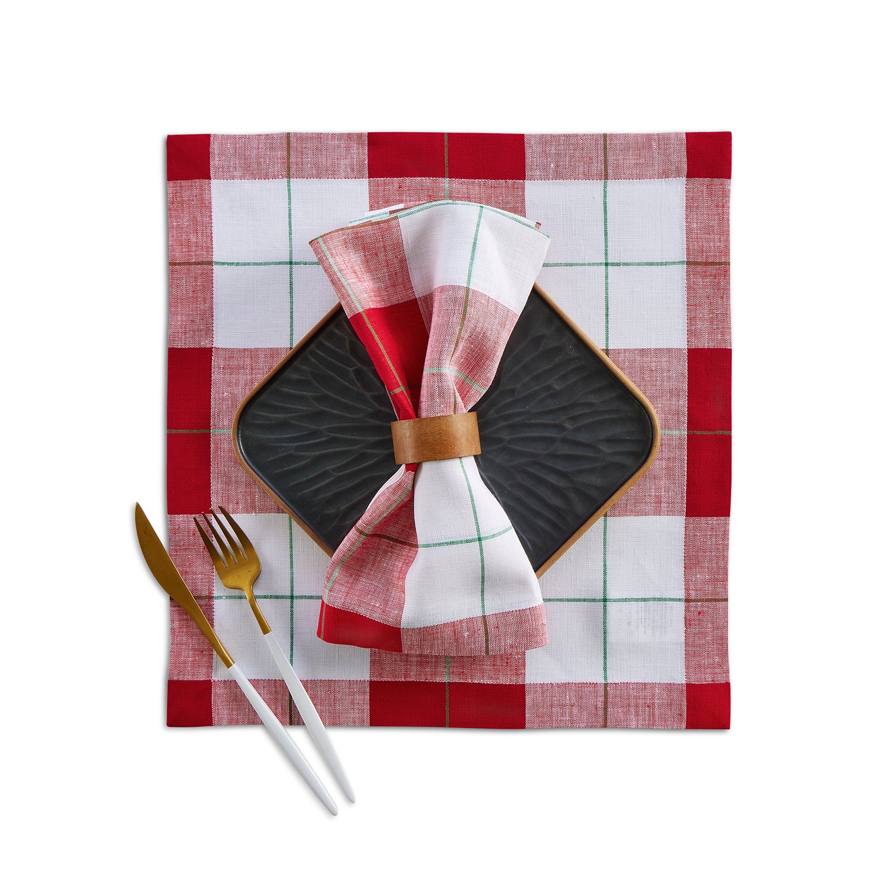 Very Merry Plaid Square Placemats Set of 4 - Festive Holiday Table Decor for Christmas Dinner & Winter Dining