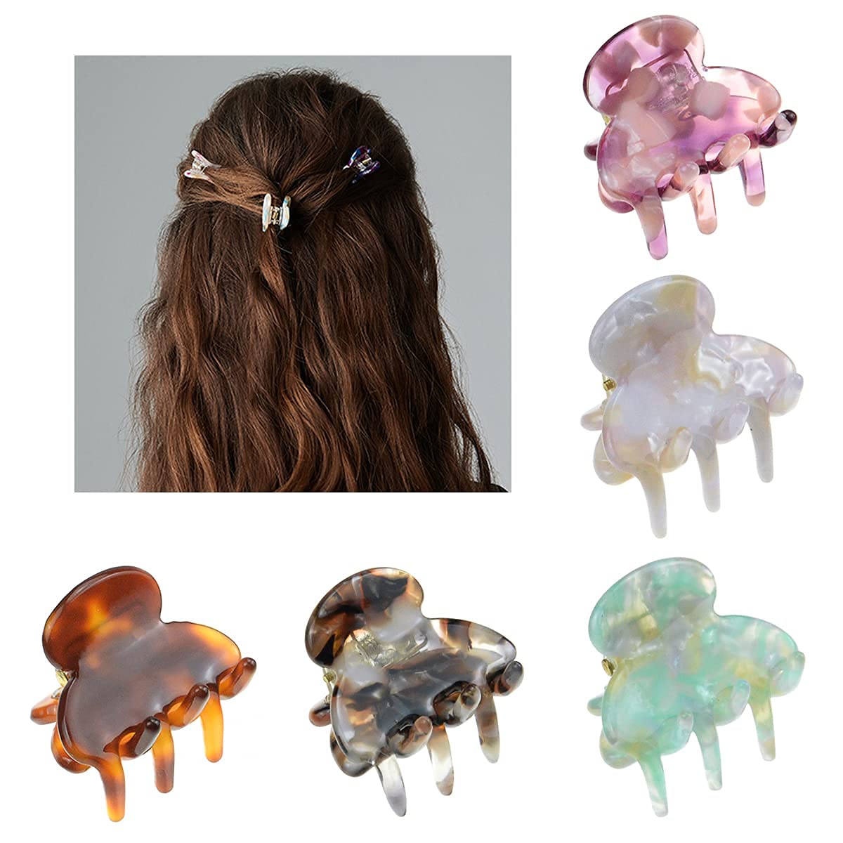 GRACIOUS MART Small Hair Claw Clips for Women - No-Slip Grip Hair Clips for Thin to Medium Hair - Tortoise Acrylic Barrettes - French Design Jaw Clips (6 Pack) - Perfect for Work, Gym, and Everyday Hairstyles