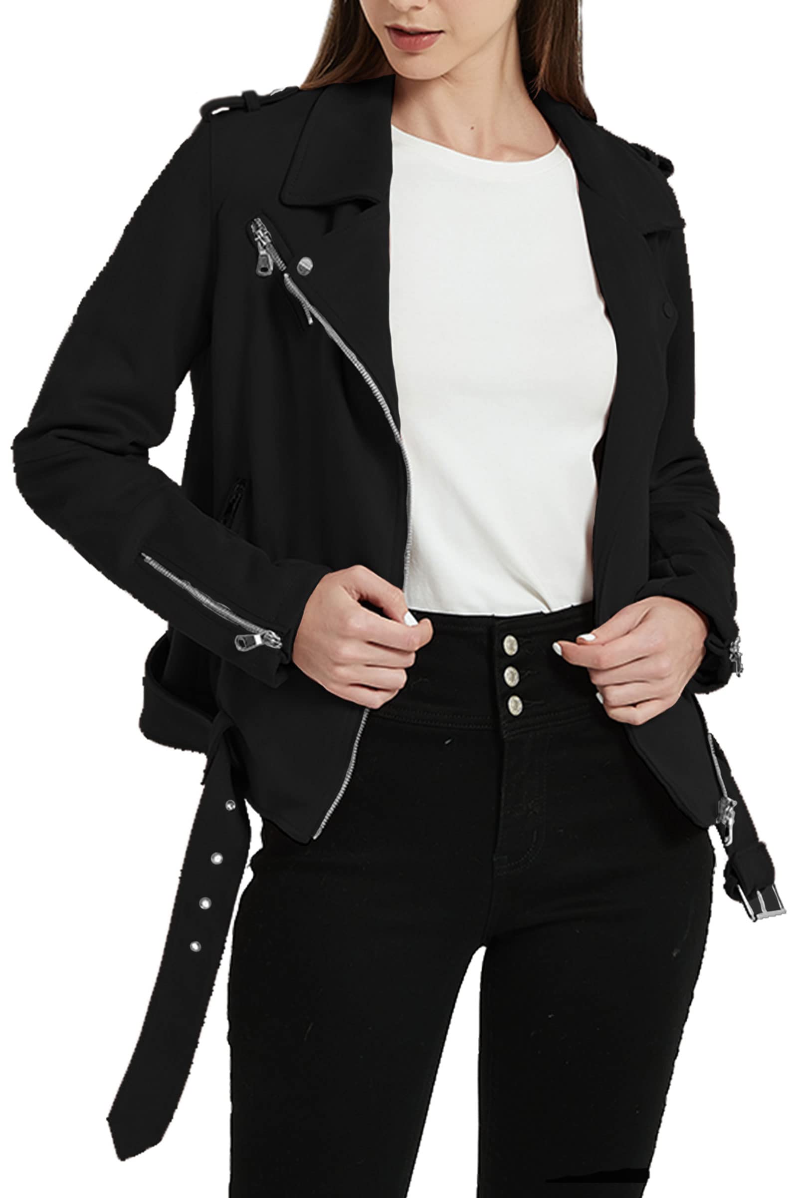 Bellivera Women's Faux Suede Leather Jacket - Stylish Moto Biker Coat for Spring & Winter | Perfect for Casual Outings, Nightlife & Motorcycle Riding