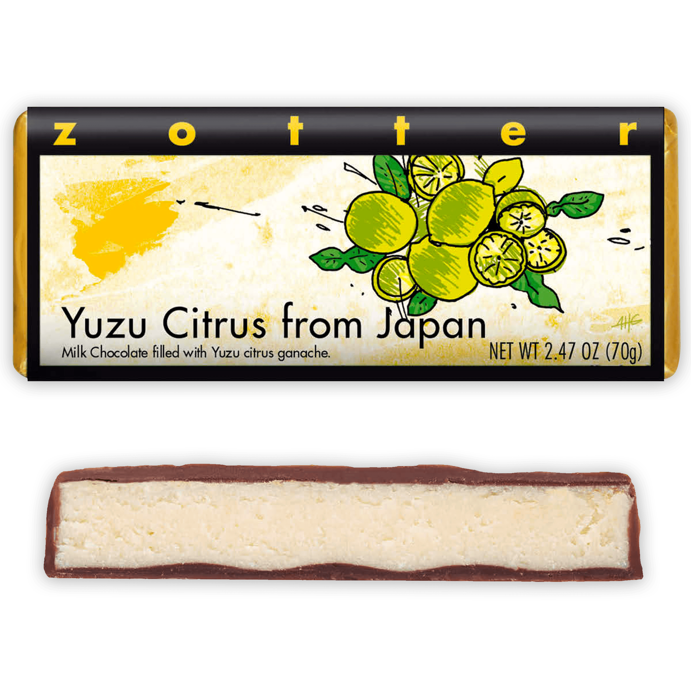 Zotter Yuzu Citrus 50% Dark Chocolate Bar - Premium Filled Chocolate for Gifts, Desserts & Gourmet Snacking