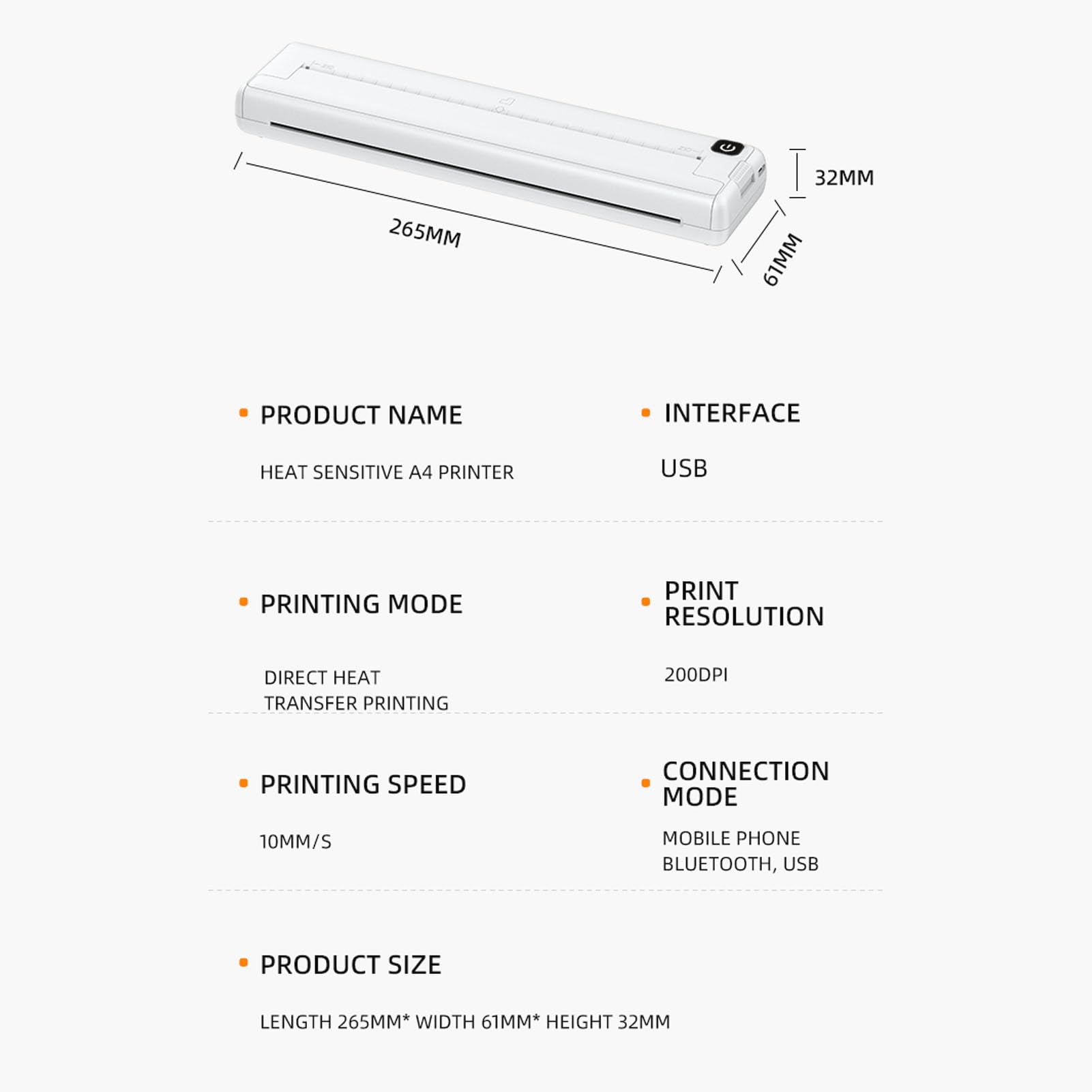 Portable A4 Thermal Printer - Wireless Bluetooth Thermal Label Printer for 90 Sheets Letter & A4 Paper - Compatible with Android, iOS, Phone & Laptop - Perfect for Mobile Office, Shipping Labels & Receipt Printing