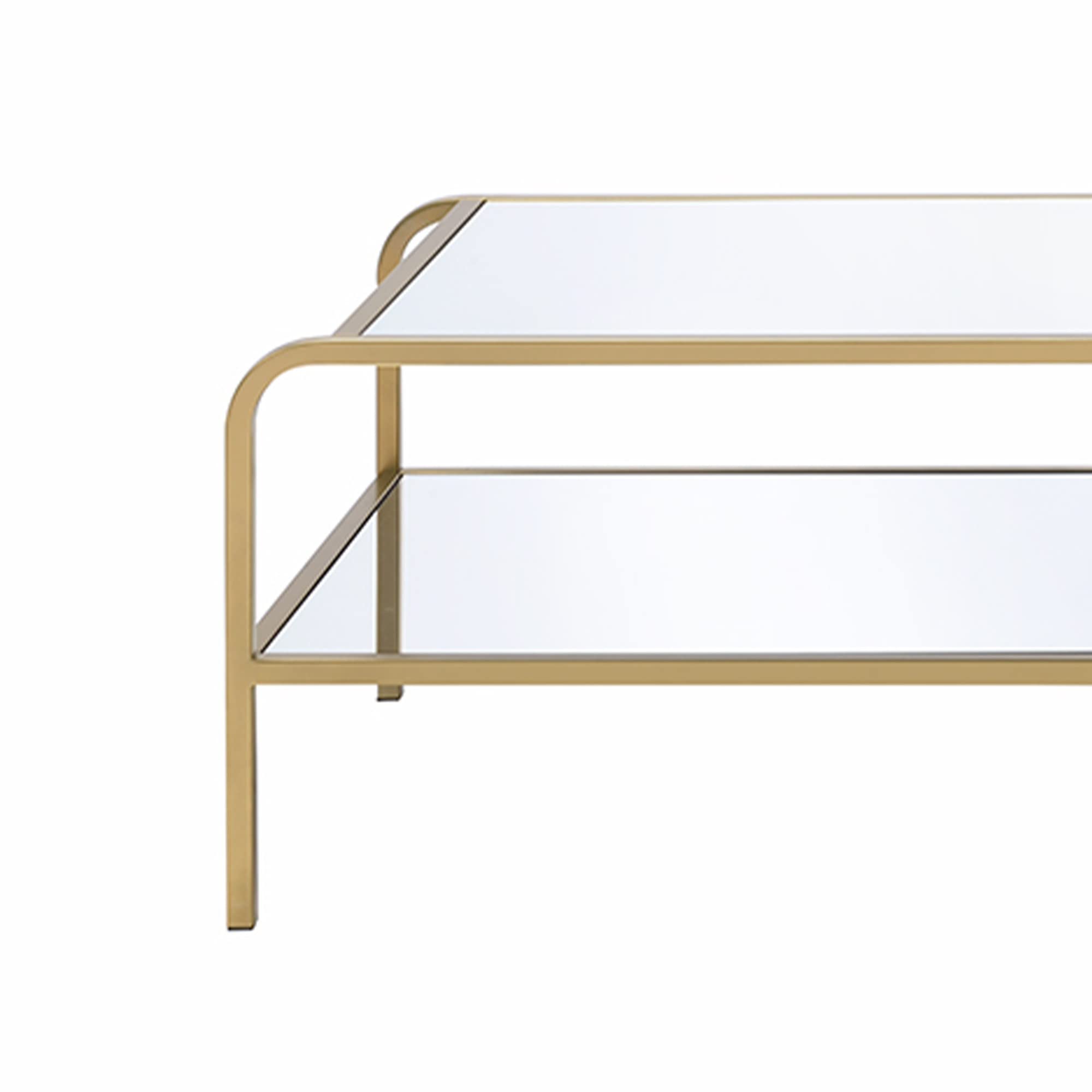 Benjara Gold and Clear Mirror Coffee Table with Tiered Shelves - Modern Living Room Centerpiece for Home Decor and Storage