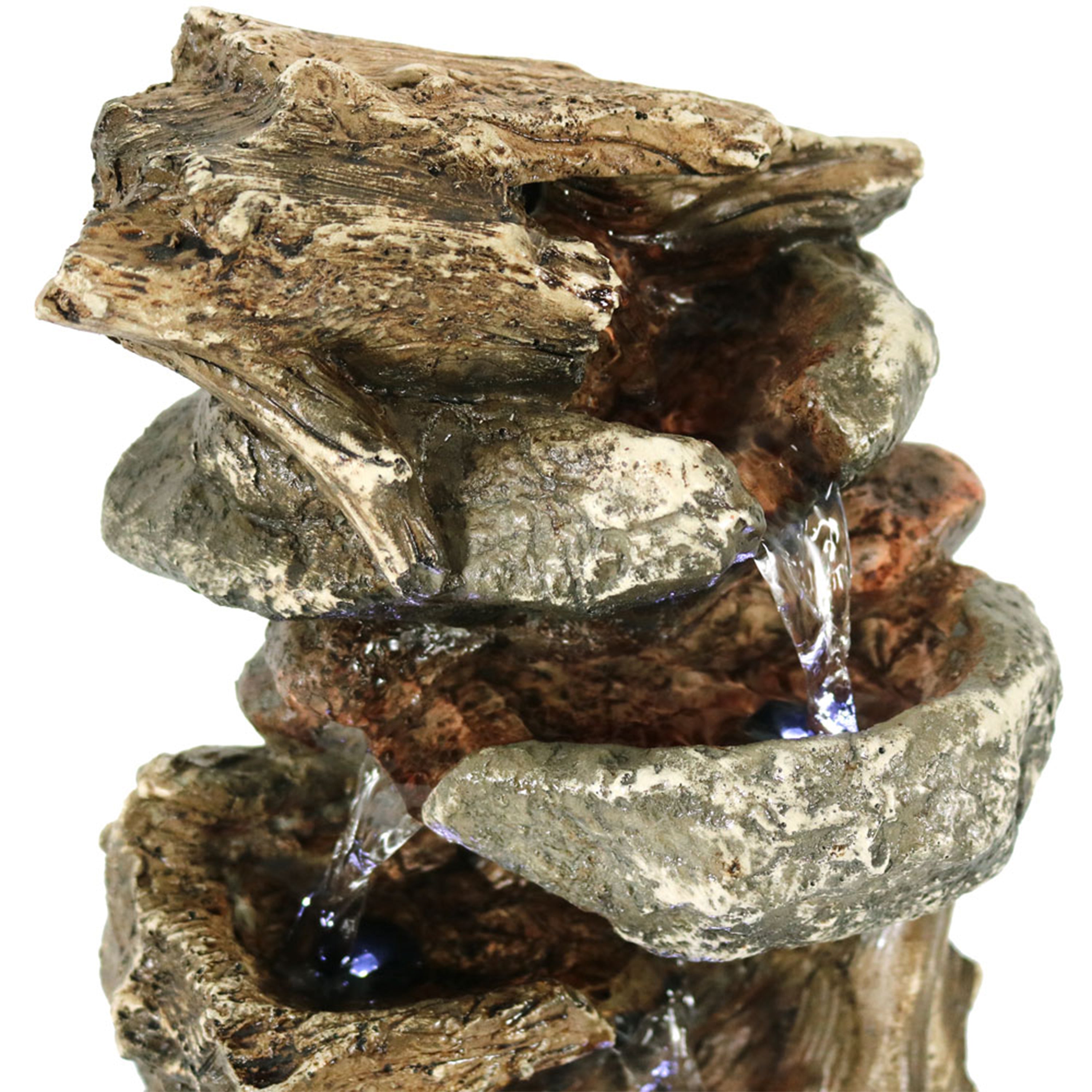 Tiered Rock & Log Indoor Waterfall Fountain with LED Lights - Relaxing Zen Water Feature for Home, Office & Meditation Spaces