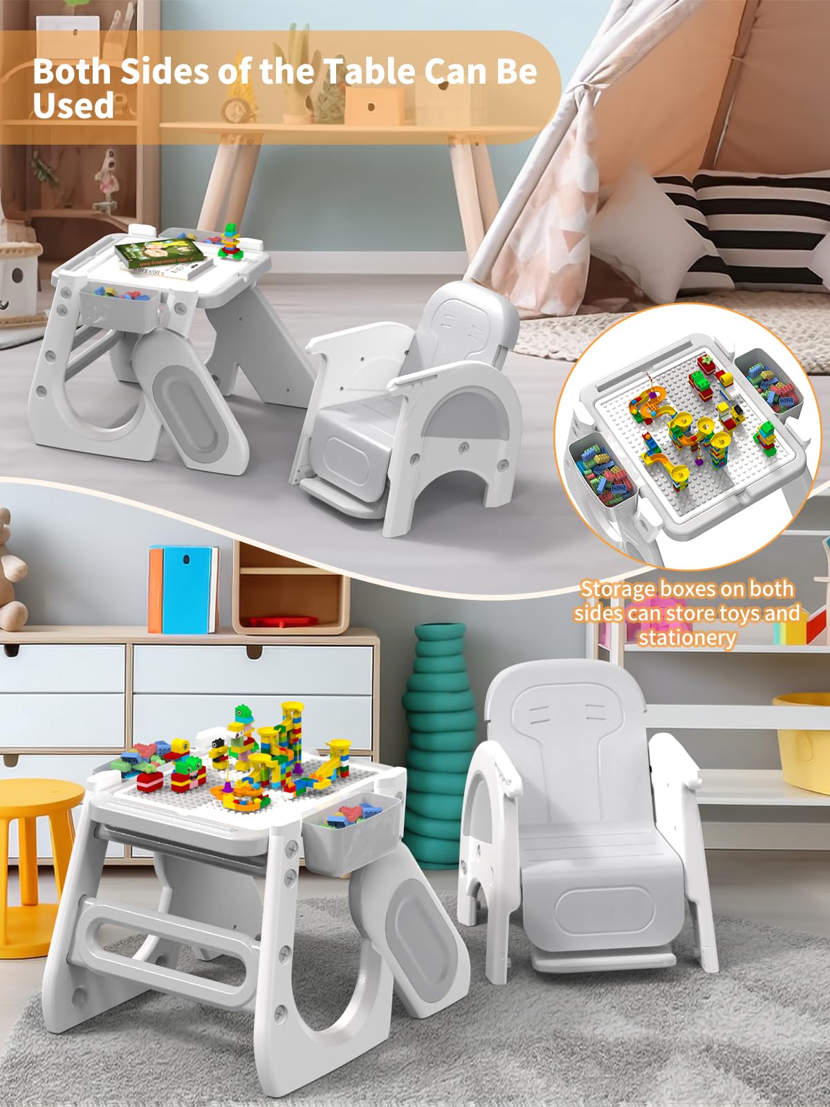 **Baby High Chair with Safety Harness & Adjustable Seat – Convertible Toddler Chair, Study Table & Building Block Play Set – Perfect for Feeding, Learning & Playtime**