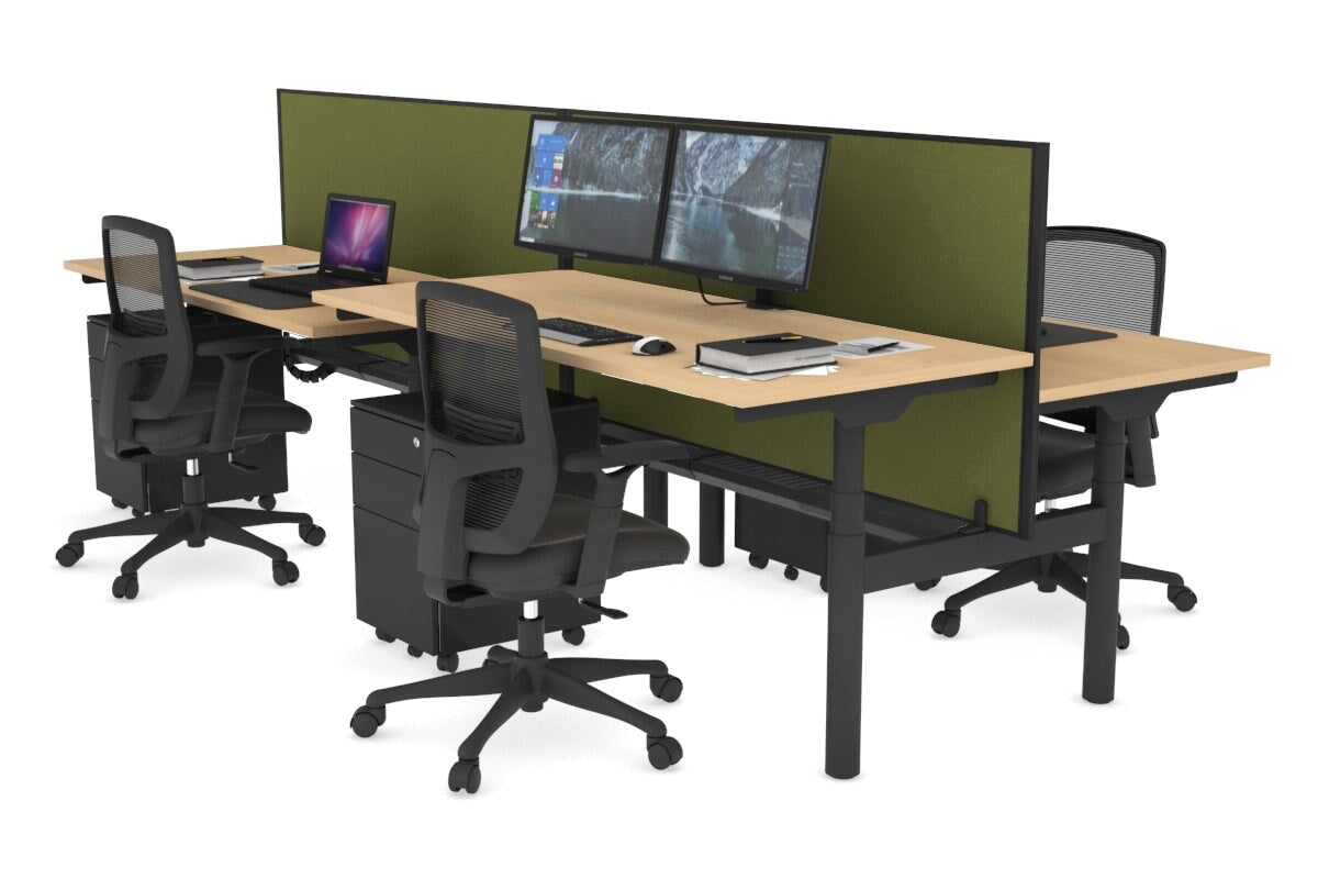 Flexi Premium Height Adjustable 4-Person H Bench Workstation - Black Frame [1400L x 700W] - Ideal for Office, Coworking Spaces & Home Workstations