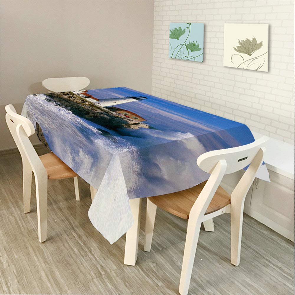 Lighthouse Sea Wave White Cloud Rectangular Tablecloth - 60x104 Inch Waterproof Dining Table Cover for Indoor/Outdoor Use - Perfect for Restaurants, BBQs, Picnics & Coffee Tables