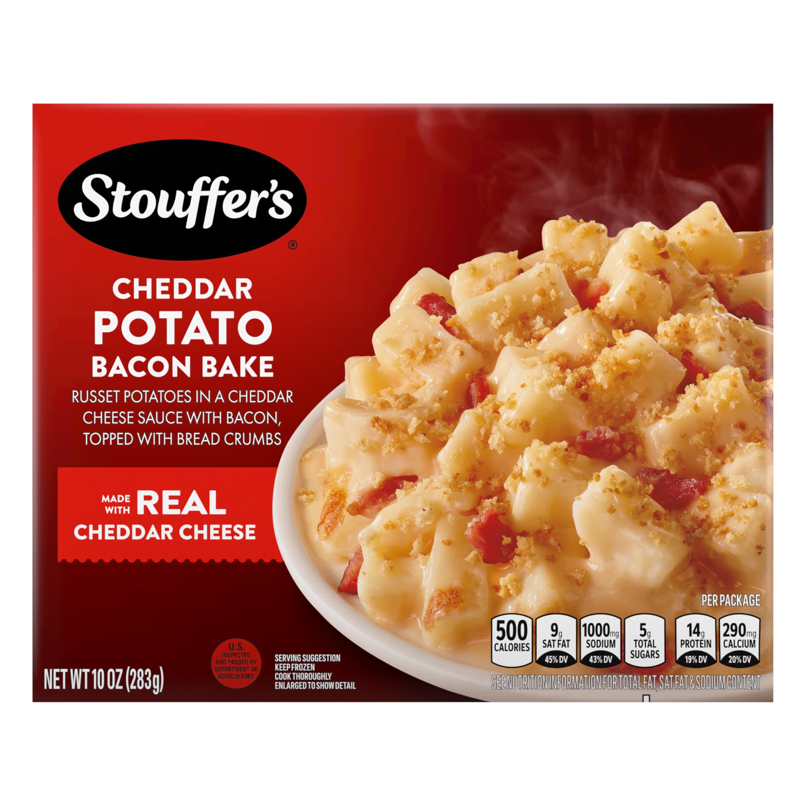 Stouffer’s Cheddar Potato Bacon Bake - Single Serve Frozen Meal | Cheesy Potato Casserole with Bacon | Microwave or Oven Ready | Quick & Easy Dinner for Busy Weeknights, Office Lunch or Late Night Snack