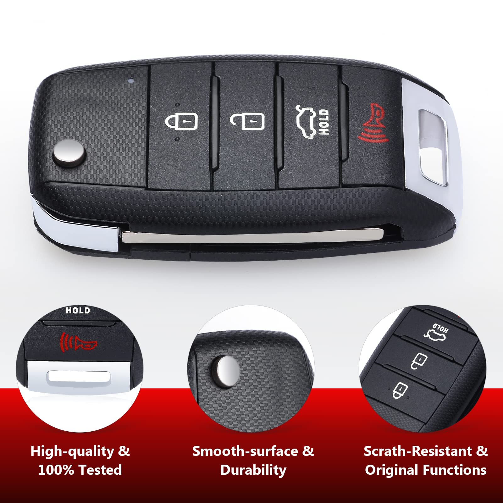 Kia Optima Flip Remote Key Fob (2016-2020) - 4 Button 434MHz Keyless Entry Car Control Transmitter with FCC ID SY5JFRGE04 | Replacement for P/N 95430-D4010 | Perfect for Lost/Damaged Keys & Remote Start Access