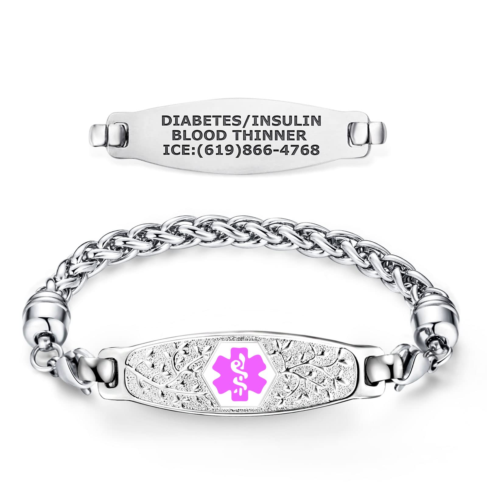 Divoti Custom Engraved Medical Alert Bracelets for Women - Stainless Steel Medical ID Bracelet with Free Engraving (Olive Tag with Wheat Design) - Adjustable Sizes for All-Day Comfort - Perfect for Emergency Medical Identification & Fashion Accessory