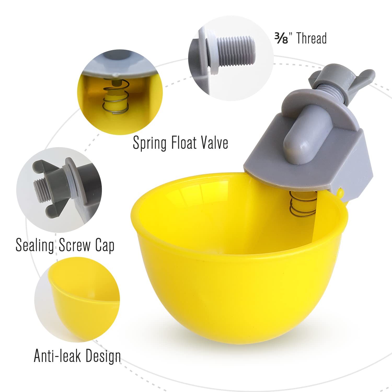 5-Pack Automatic Chicken Waterer Cups with Anti-Leak System - Holds 50% More Water for Chicks, Chickens, Ducks, Quails & Turkeys - Perfect for Coops, Farms & Backyard Poultry Raising