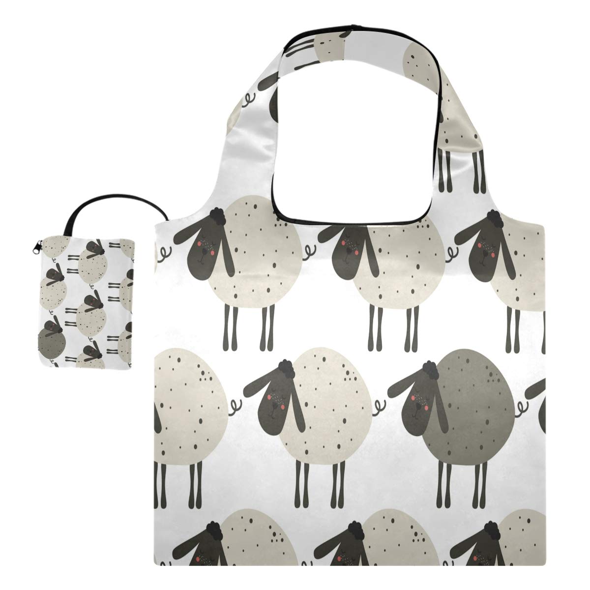 Blueangle Cartoon Sheep Reusable Grocery Bags - Foldable Shopping Tote with Pouch | Large Ripstop Fabric Washable & Durable | Perfect for Groceries, Shopping, Beach & Travel | Lightweight Eco-Friendly Tote Bags Bulk Pack