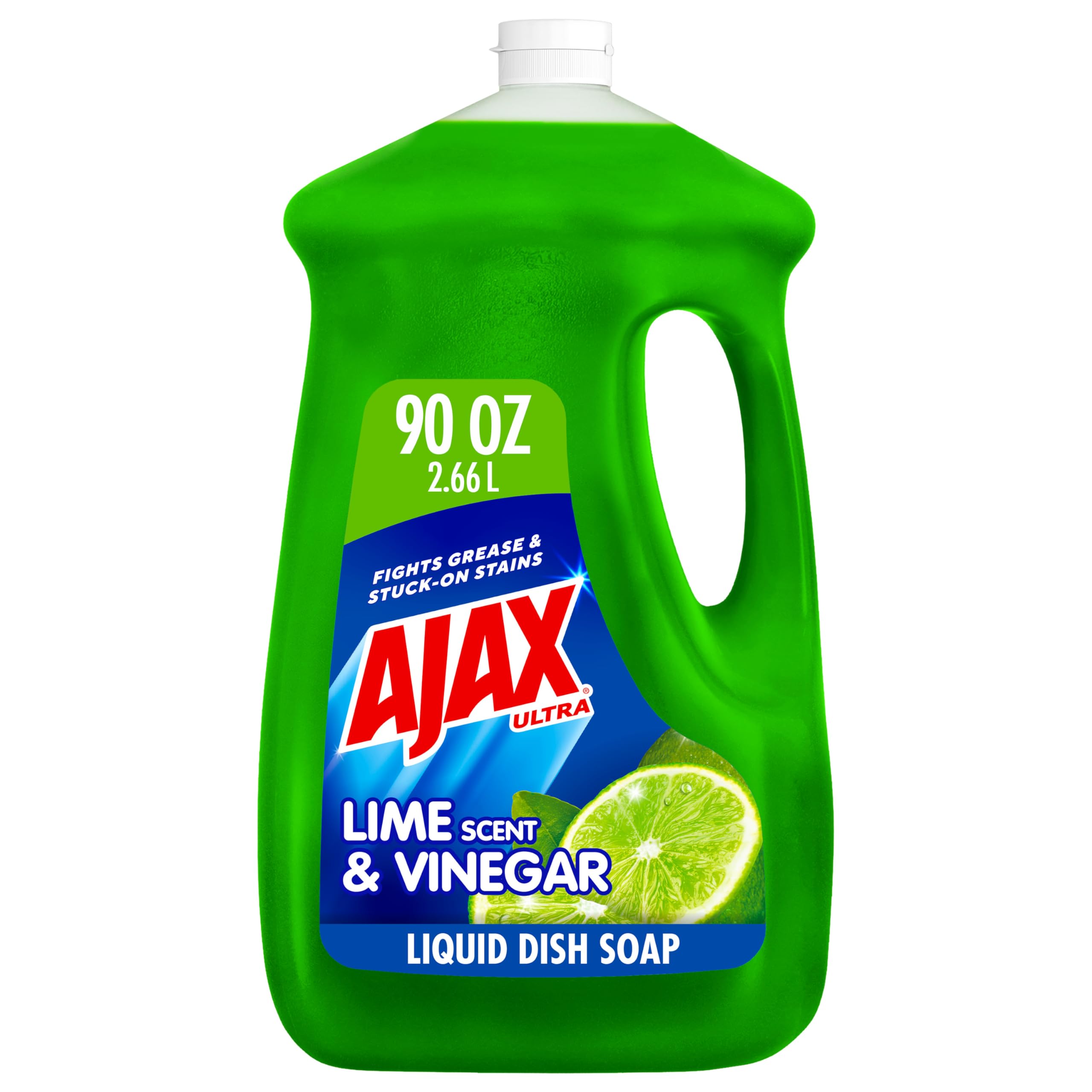 Ajax Ultra Liquid Dish Soap - Vinegar & Lime Scent, 90 fl oz | Powerful Grease Cutting Formula | Sparkling Clean Dishes | Ideal for Kitchen, Restaurant & Dishwashing Needs