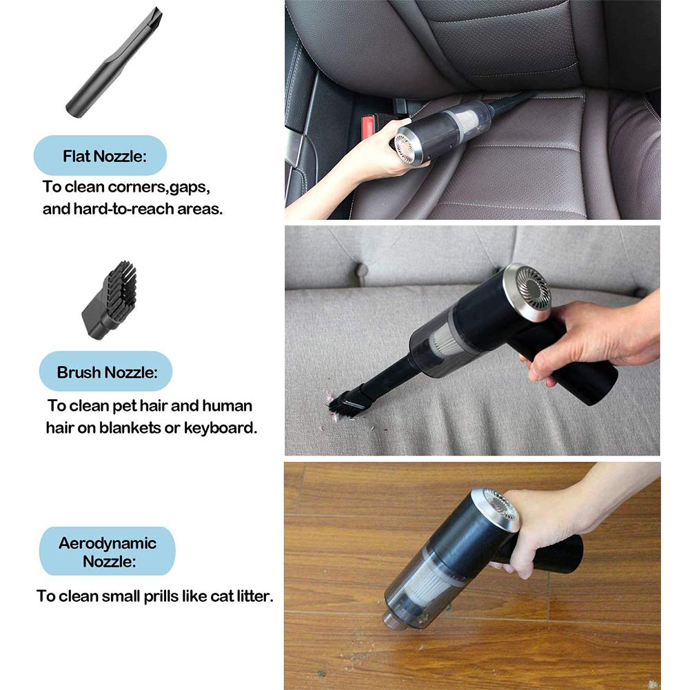 120W 5.5Kpa Powerful Mini Cordless Car Vacuum Cleaner - Rechargeable Handheld Keyboard & Desk Vacuum with LED Light | Perfect for Car Interior, Home, Office & Computer Cleaning (Black)