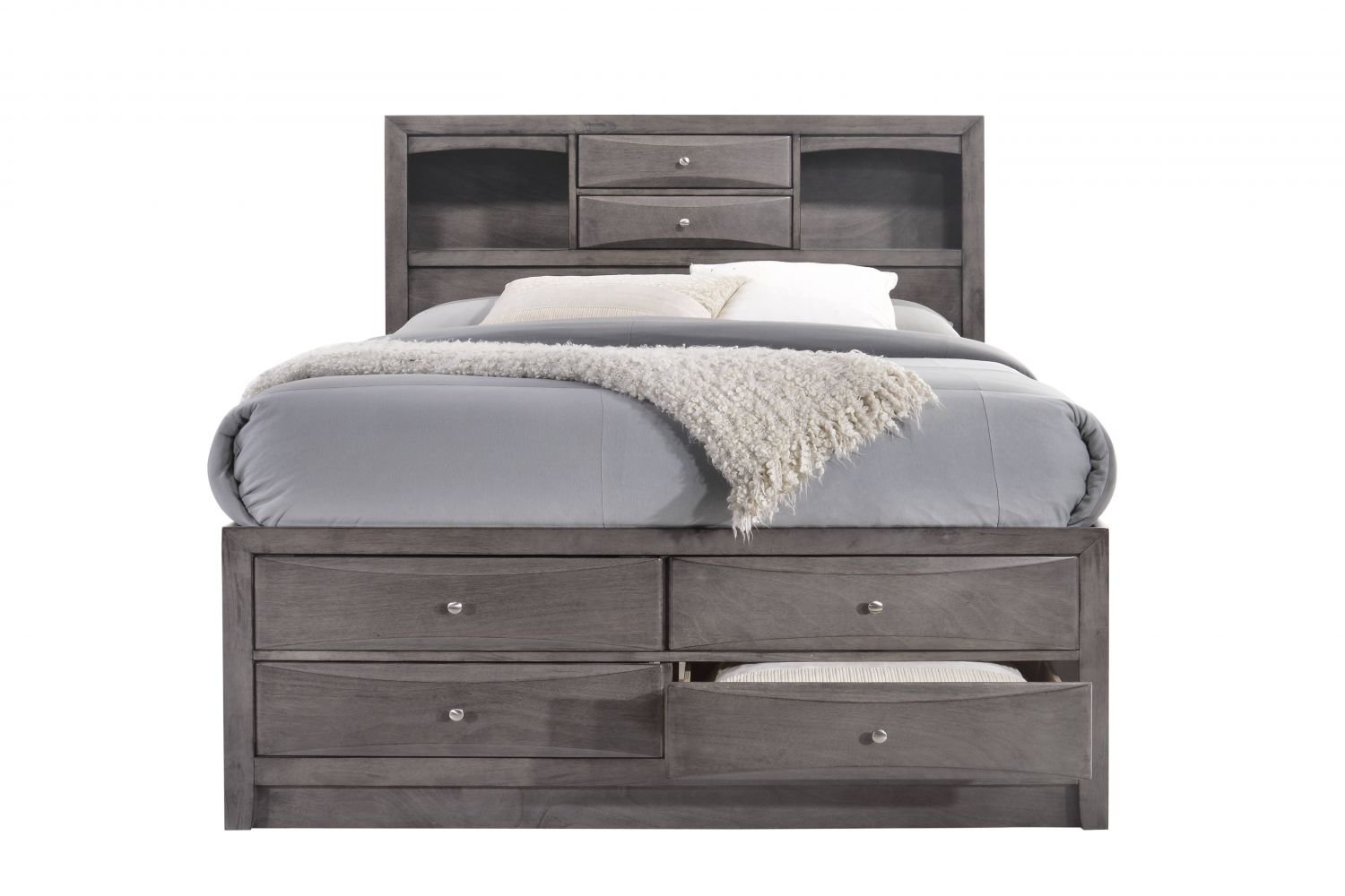 Picket House Madison King Size Storage Bed Frame in Gray - Modern Platform Bed with Underbed Storage for Master Bedroom & Guest Room