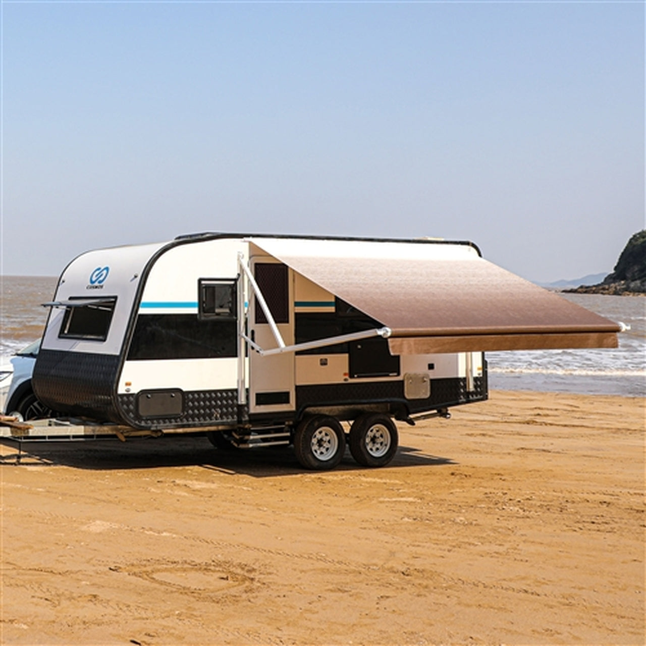 Aleko 8x8 Feet Motorized Retractable RV Awning - Brown Fade - Perfect for Camping, Outdoor Relaxation & RV Travel Accessories