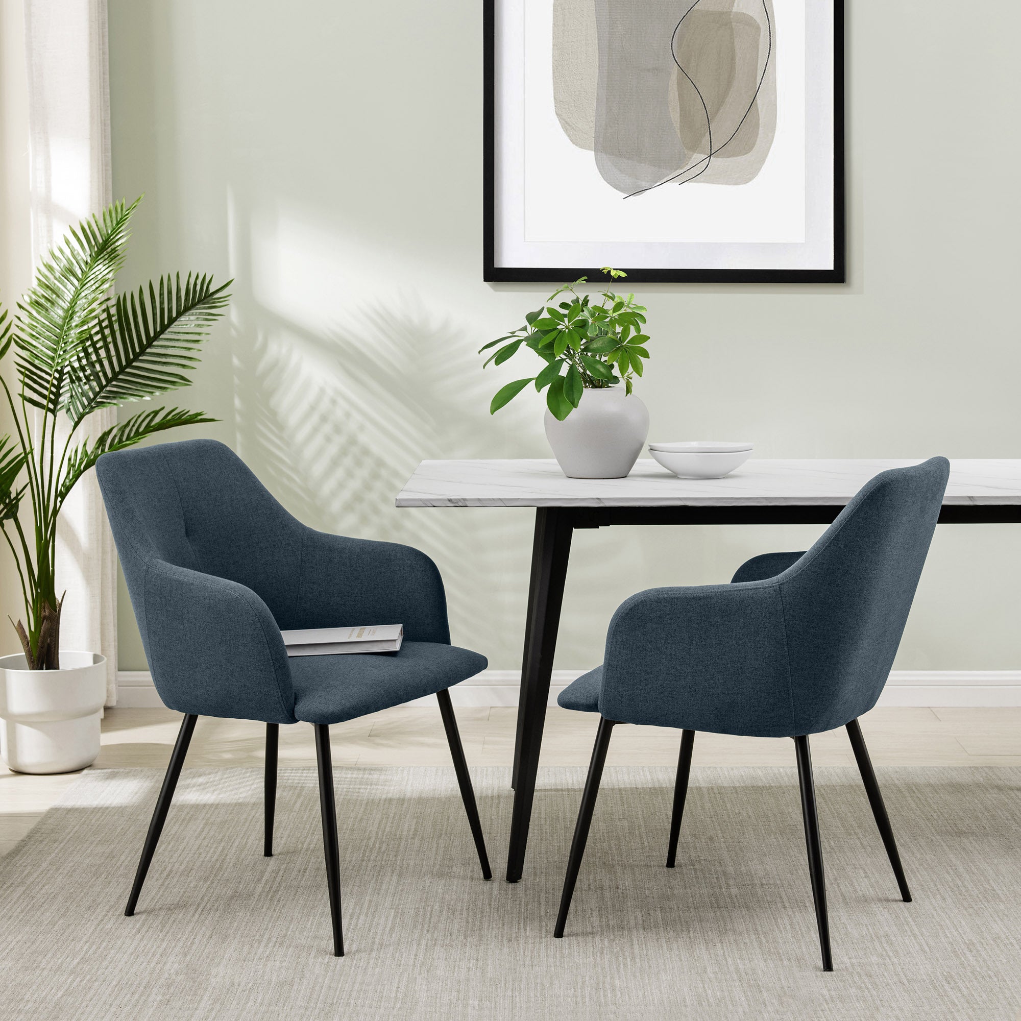 Modern Upholstered Woven Fabric Dining Chairs - Indigo Blue | Comfortable Kitchen & Dining Room Seating for Home, Restaurant & Office Use