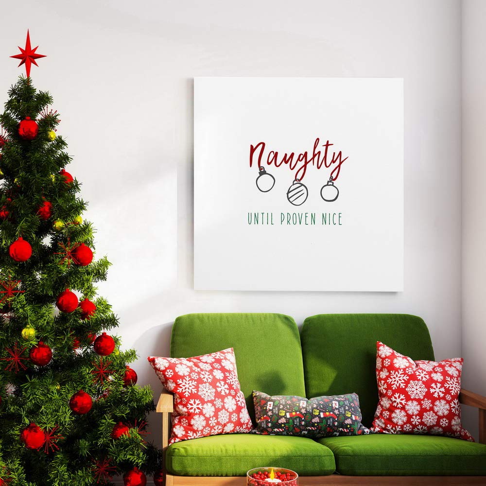 Naughty Until Proven Nice Christmas Wall Art - Premium Gallery Wrapped Canvas Decor with Festive Ornaments (40x40 Inches) - Ready to Hang Winter Home Decor for Living Room, Bedroom & Office - Made in USA